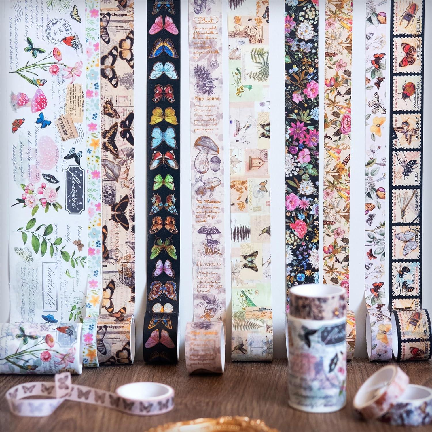 Juego de Cinta Washi Mariposa Vintage 18 Rollos 10-60 mm