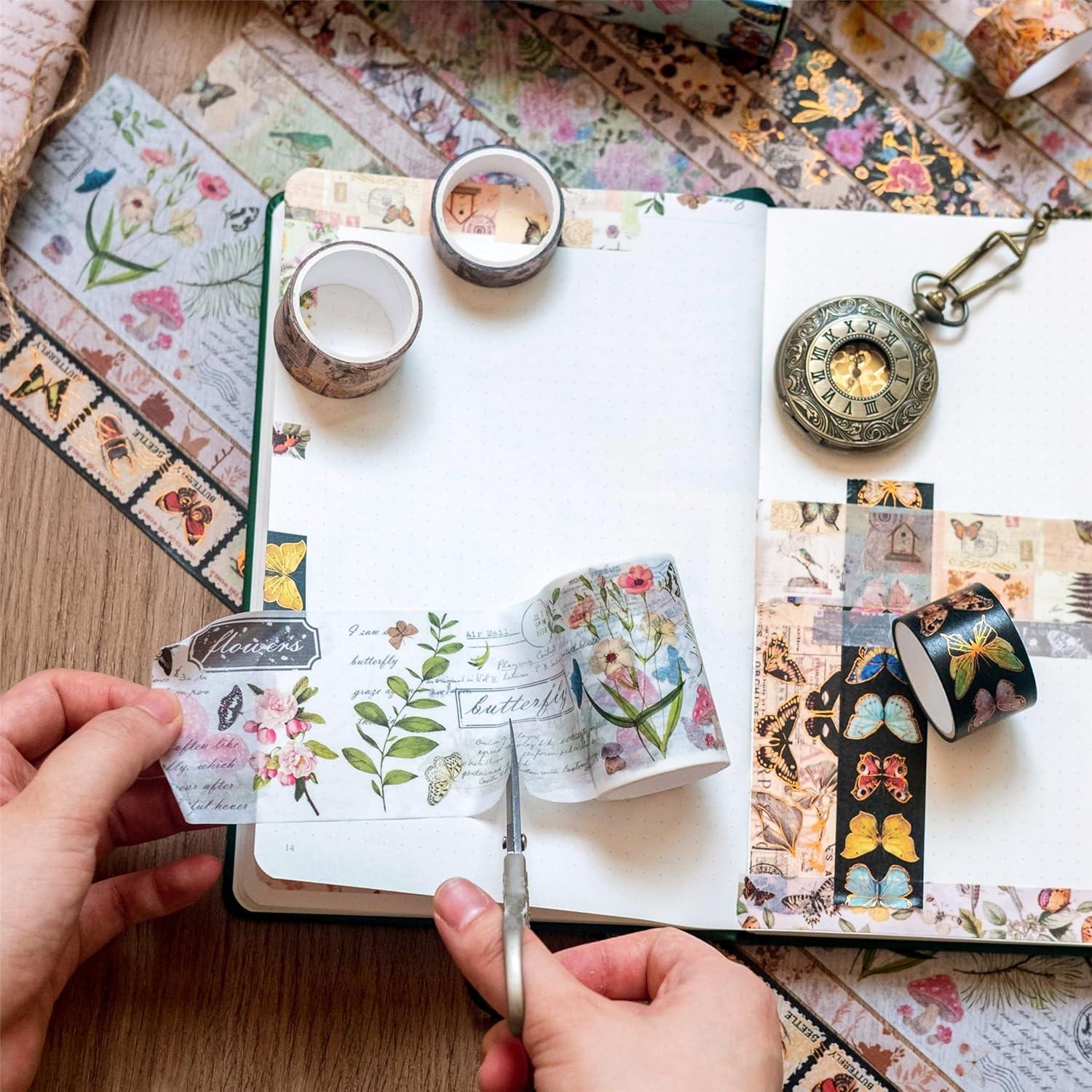 Juego de Cinta Washi Mariposa Vintage 18 Rollos 10-60 mm