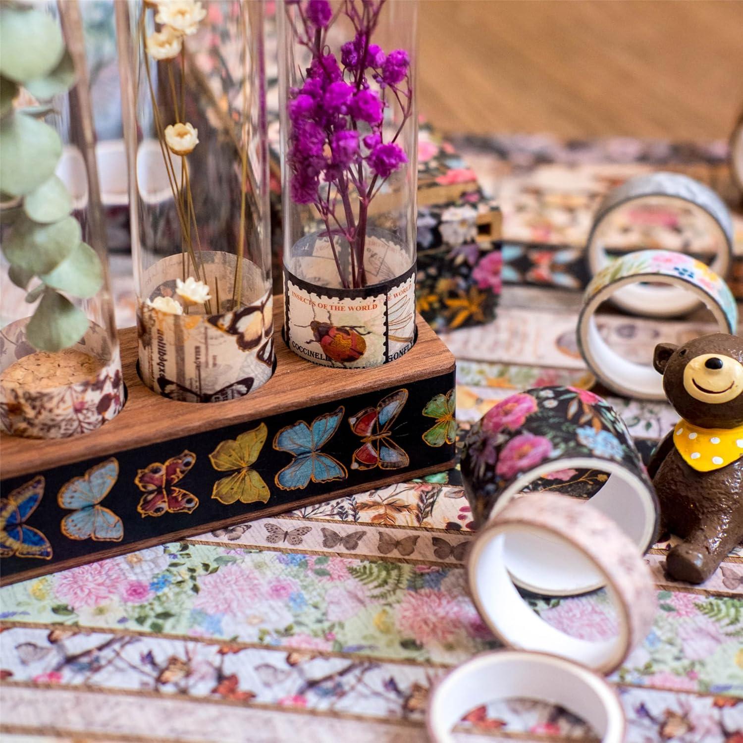 Juego de Cinta Washi Mariposa Vintage 18 Rollos 10-60 mm