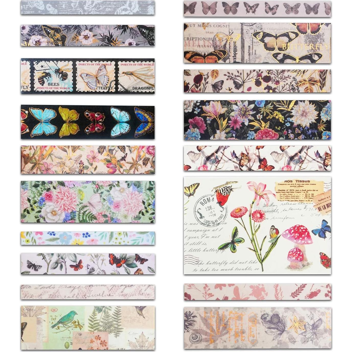 Juego de Cinta Washi Mariposa Vintage 18 Rollos 10-60 mm