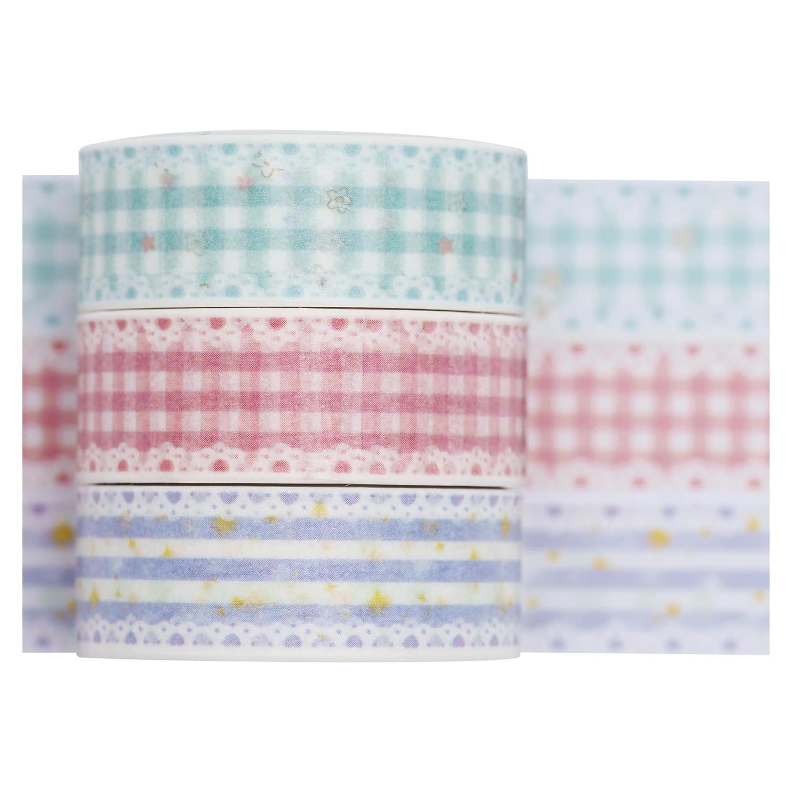 Cinta Washi Decorativa YUBBAEX 3 Rollos 15mm 5m Cuadros de Encaje