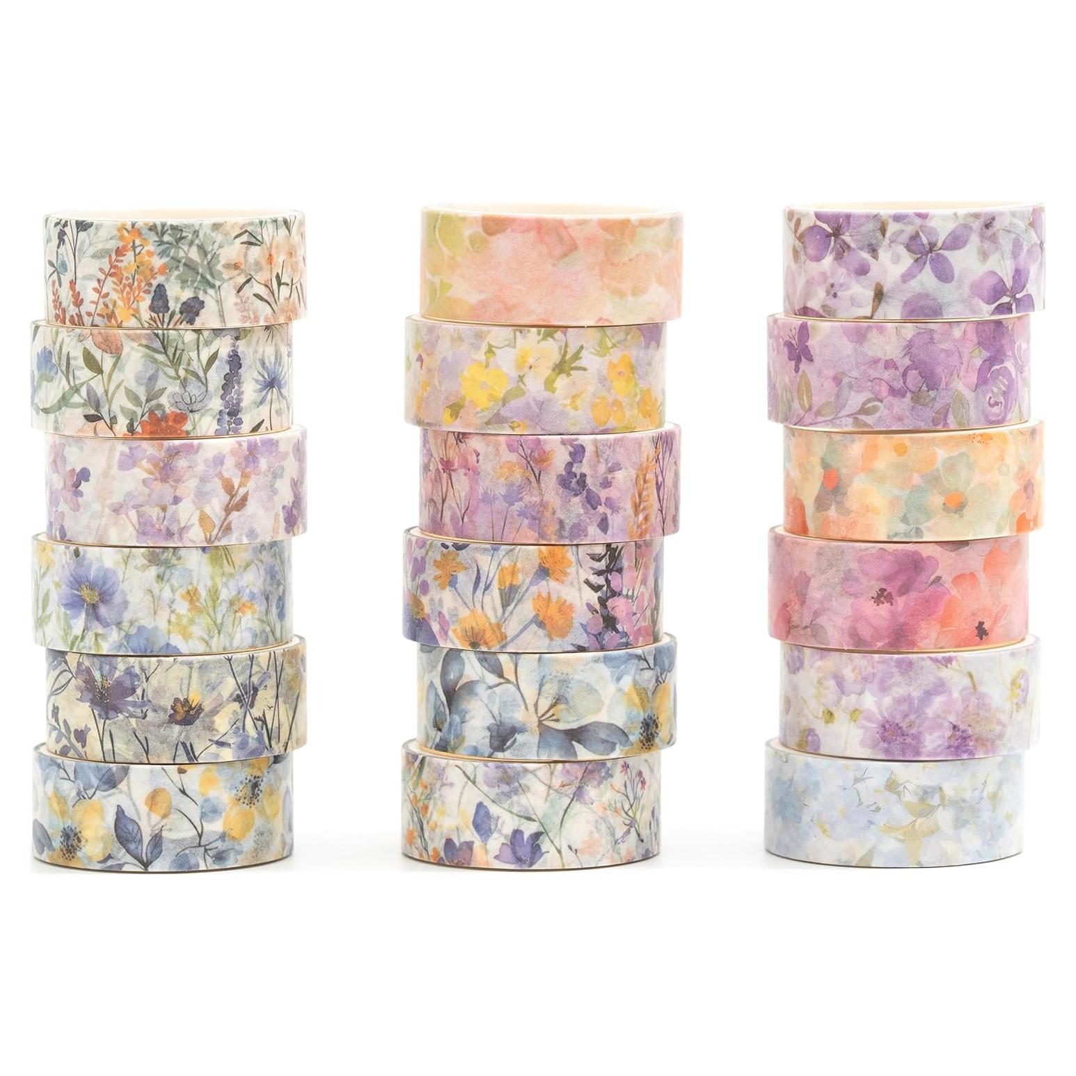 Juego de 18 Rollos de Cinta Washi Floral Songdao 15mm x 2m