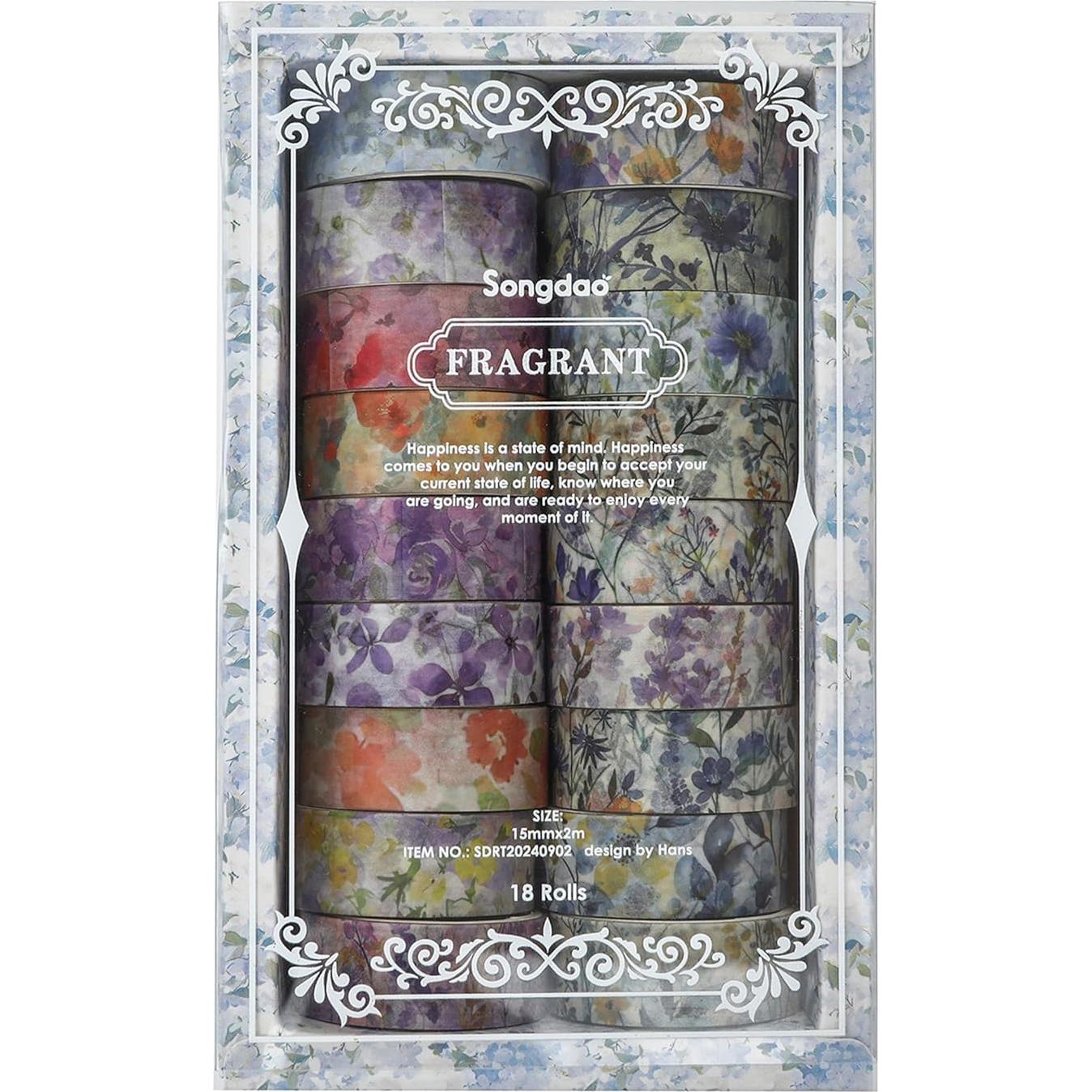 Juego de 18 Rollos de Cinta Washi Floral Songdao 15mm x 2m