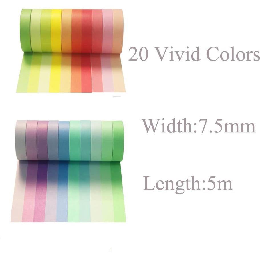 Juego de Washi Tape 20 Rollos 7.5 mm Arcoíris para Manualidades