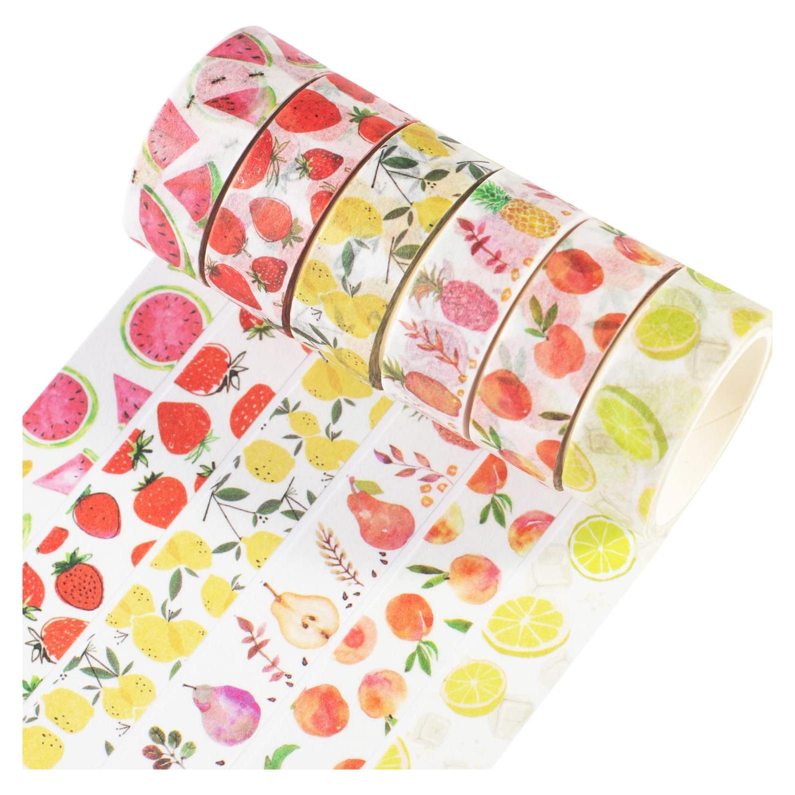 Set de 6 Rollos de Cinta Washi YUBBAEX 15mm Frutas Frescas