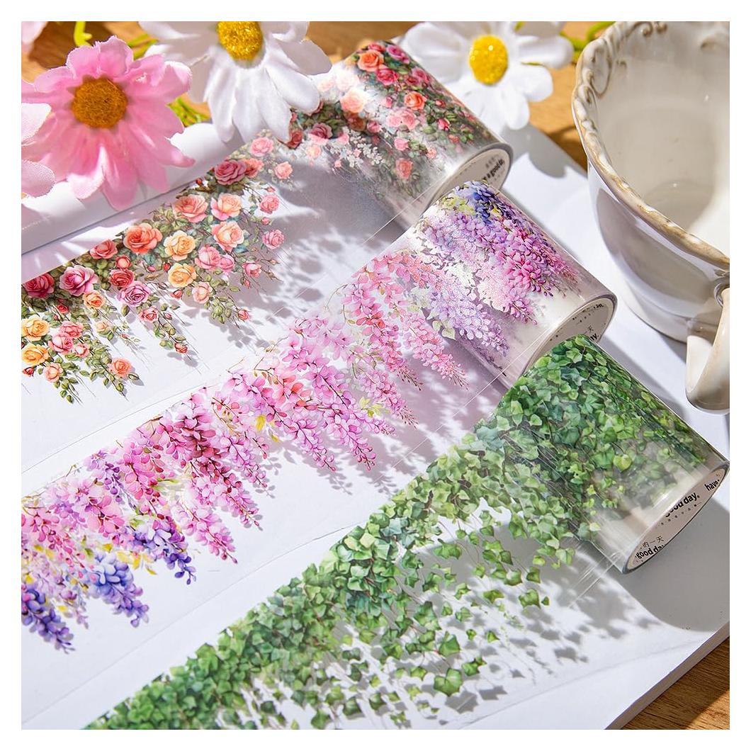 3 Rollos de Cinta Washi Floral Yajuo 5cm x 2m para Manualidades