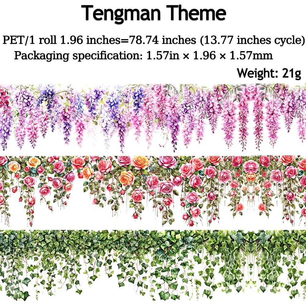 3 Rollos de Cinta Washi Floral Yajuo 5cm x 2m para Manualidades