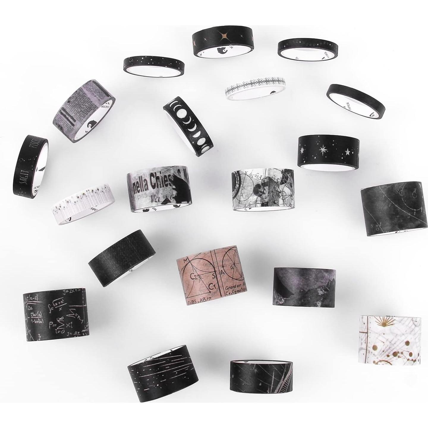 Conjunto de Cinta Washi Dizdkizd 20 Rollos Negro 5-25mm para Manualidades