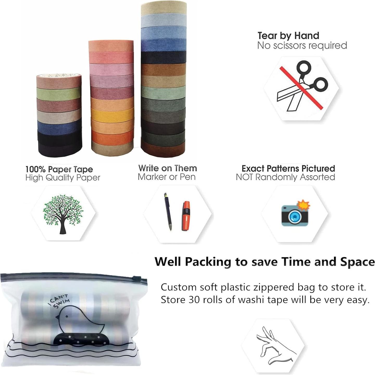 Set de 30 Rollos de Cinta Washi VIVIQUEN 9mm Colores Naturales