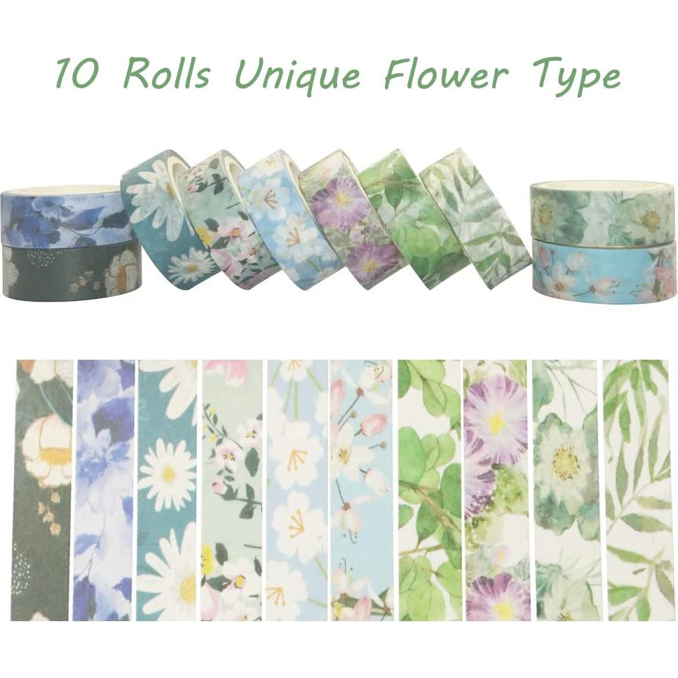 Juego de Cinta Washi Floral Baijixin 10 Rollos 15 mm