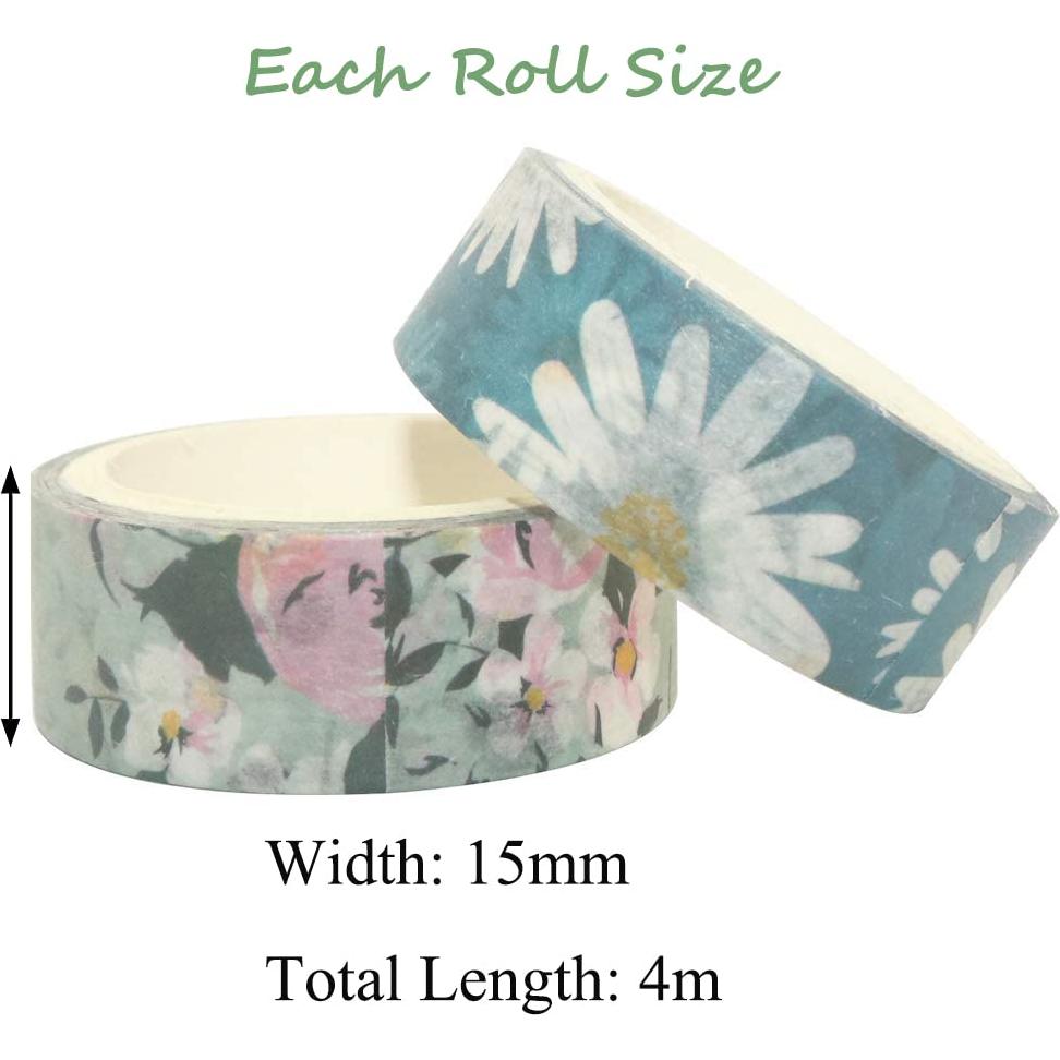 Juego de Cinta Washi Floral Baijixin 10 Rollos 15 mm