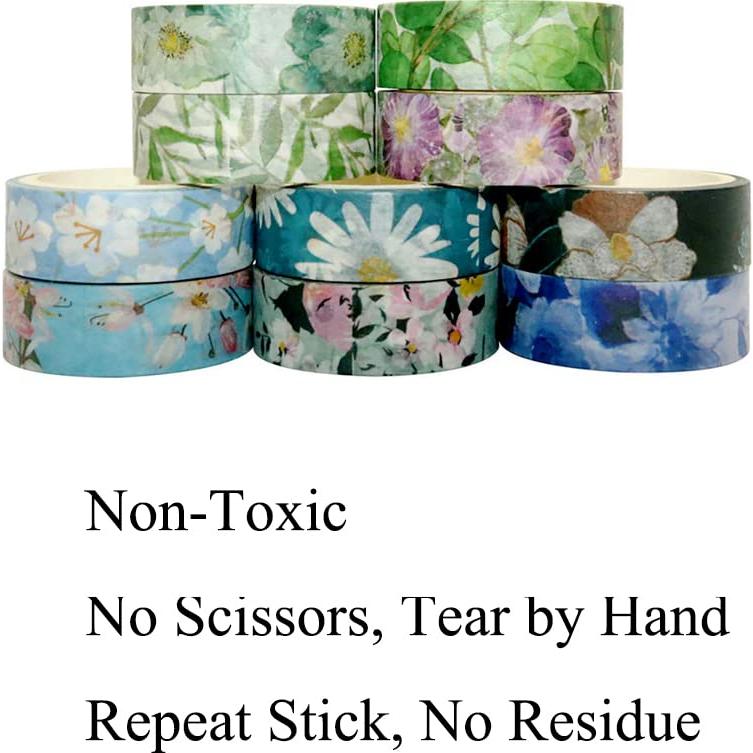 Juego de Cinta Washi Floral Baijixin 10 Rollos 15 mm