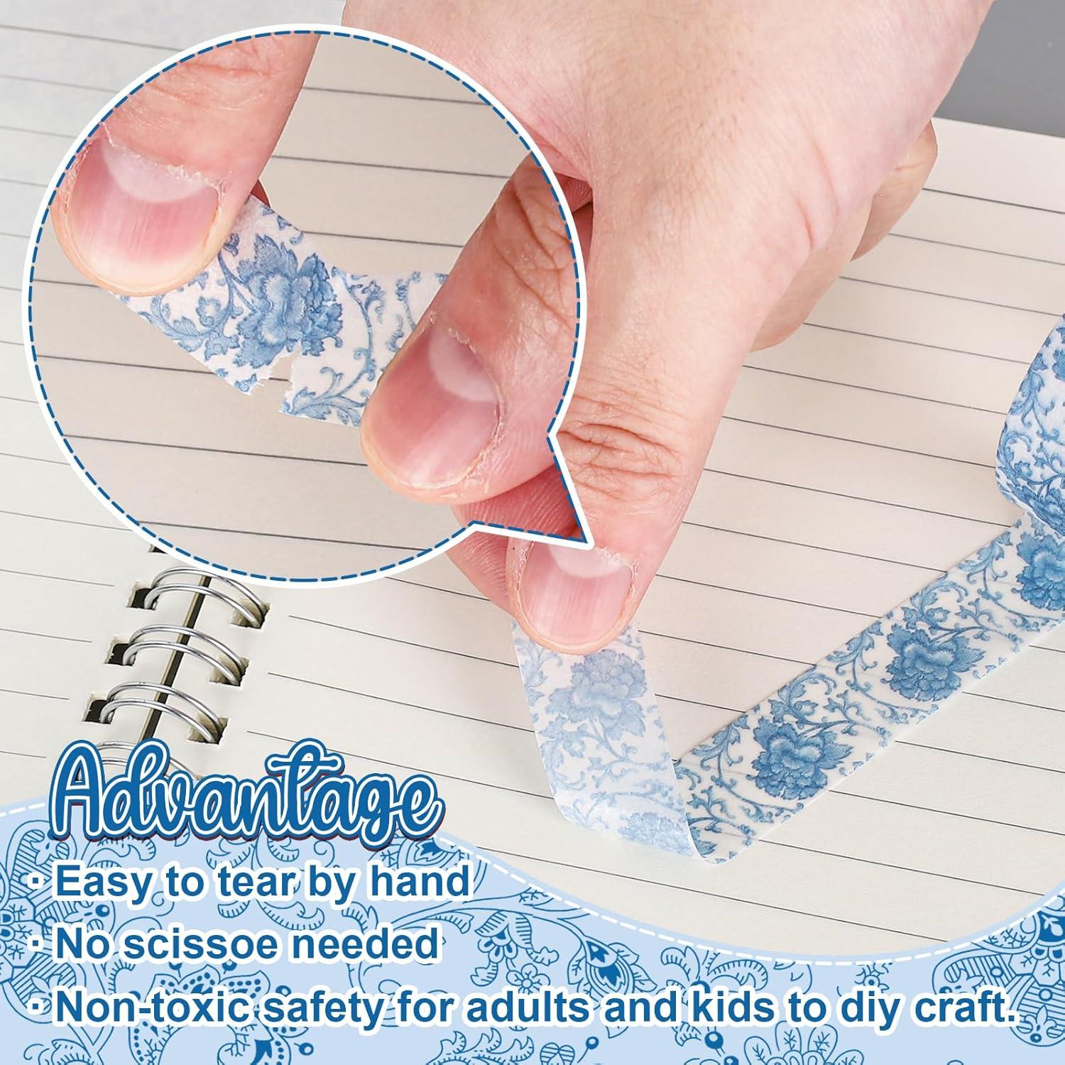 Cinta Washi Floral Azul Whaline - 12 Rollos 1.5cm x 5m