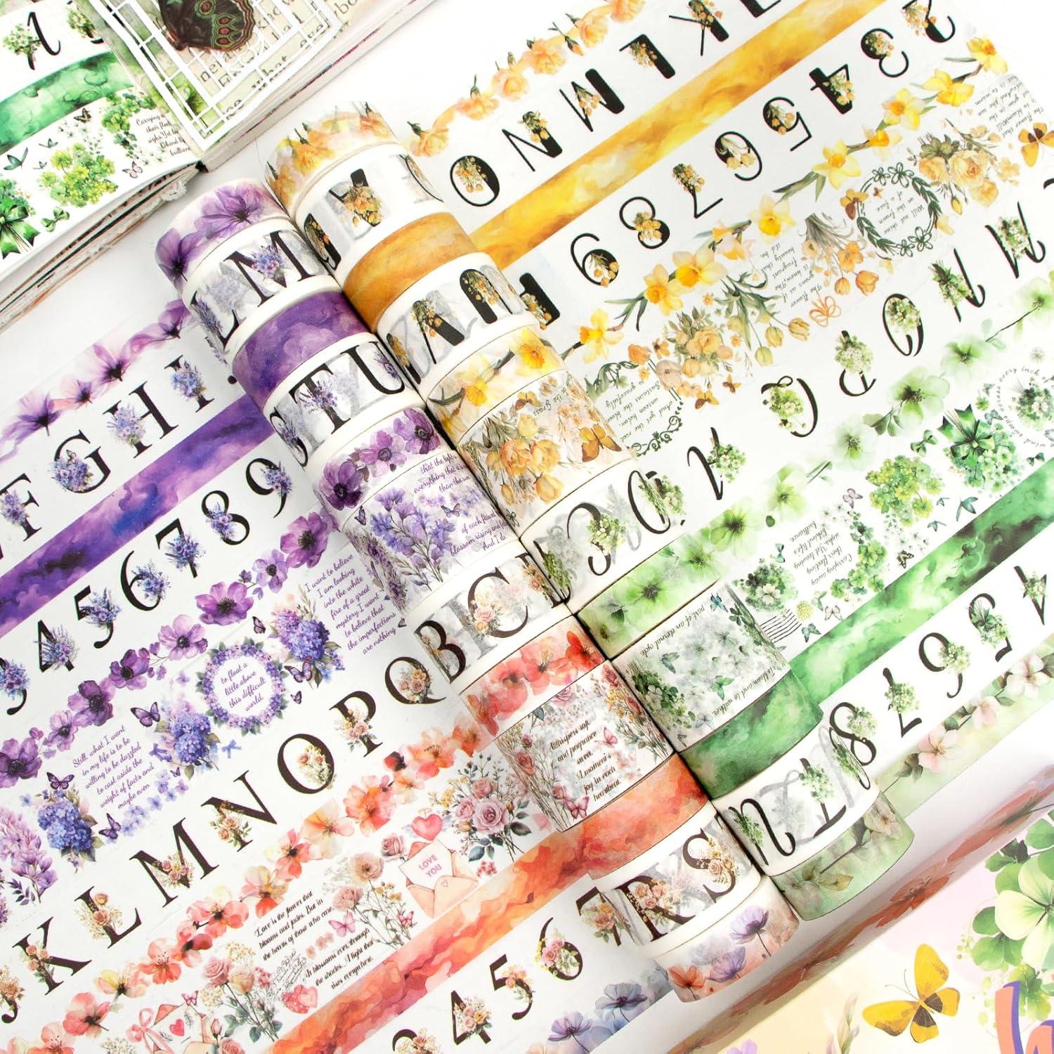 Juego de 24 Rollos de Cinta Washi Floral Ieebee 3cm 4rollos