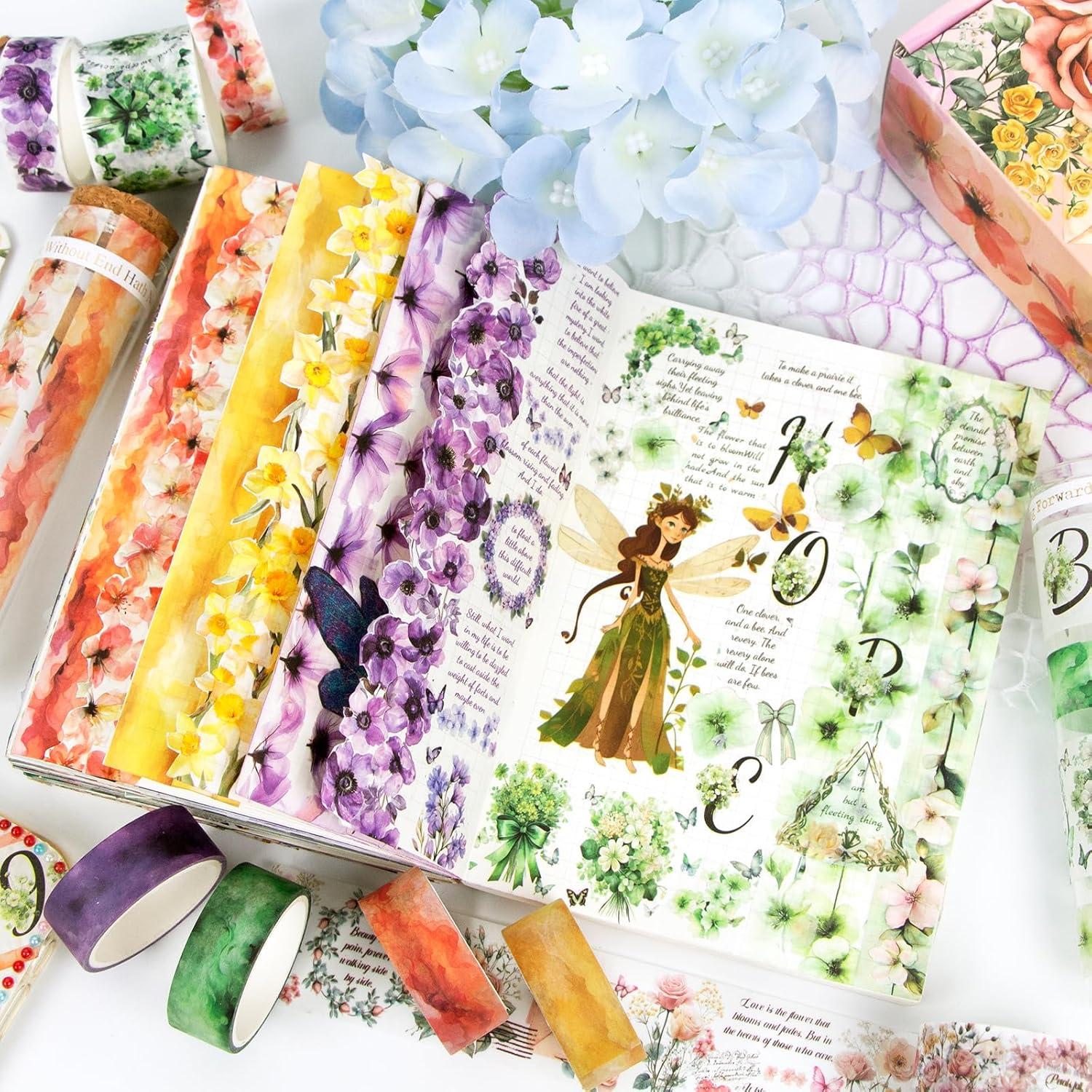 Juego de 24 Rollos de Cinta Washi Floral Ieebee 3cm 4rollos