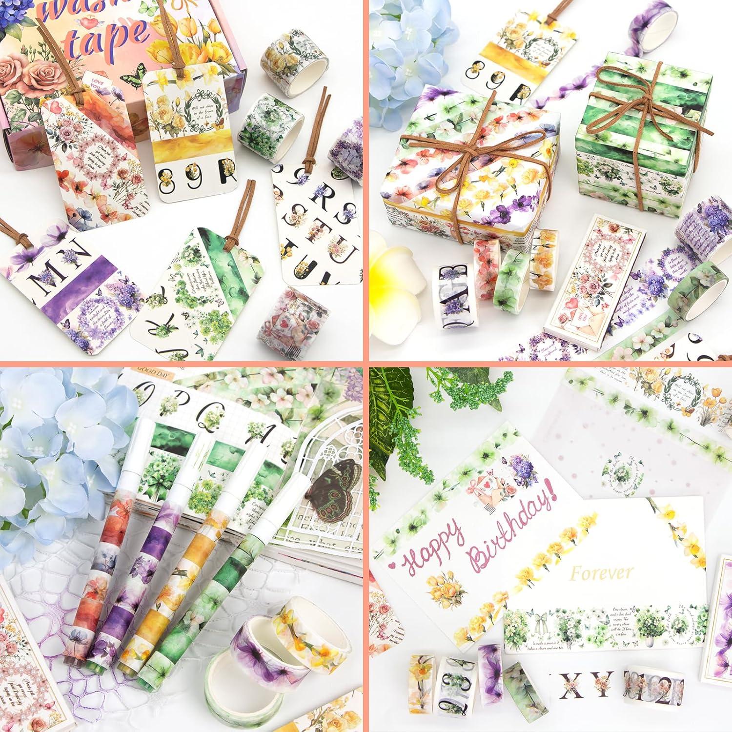 Juego de 24 Rollos de Cinta Washi Floral Ieebee 3cm 4rollos