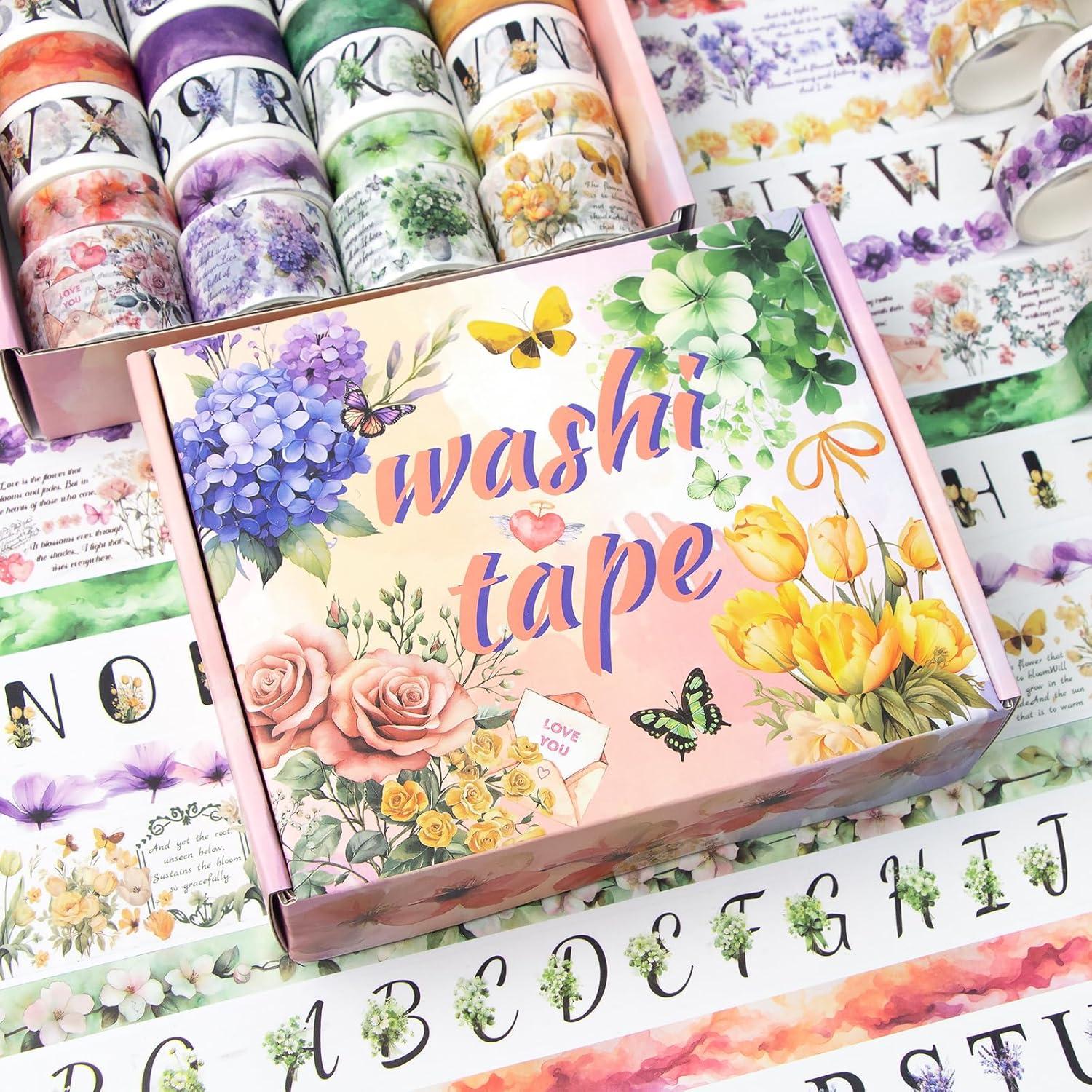 Juego de 24 Rollos de Cinta Washi Floral Ieebee 3cm 4rollos