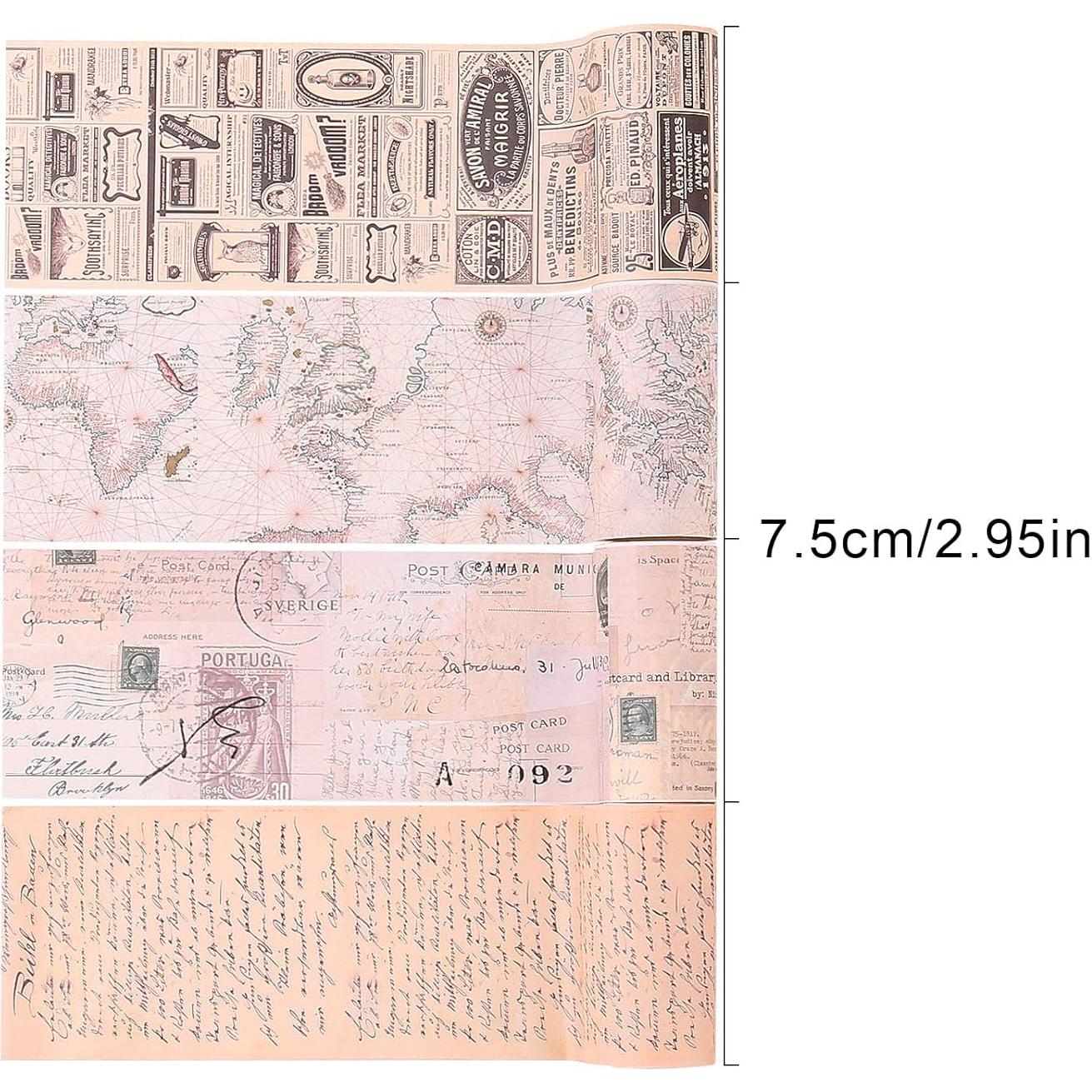 Cinta Washi Ancha Dizdkizd Vintage 75mm x 4 Rollos