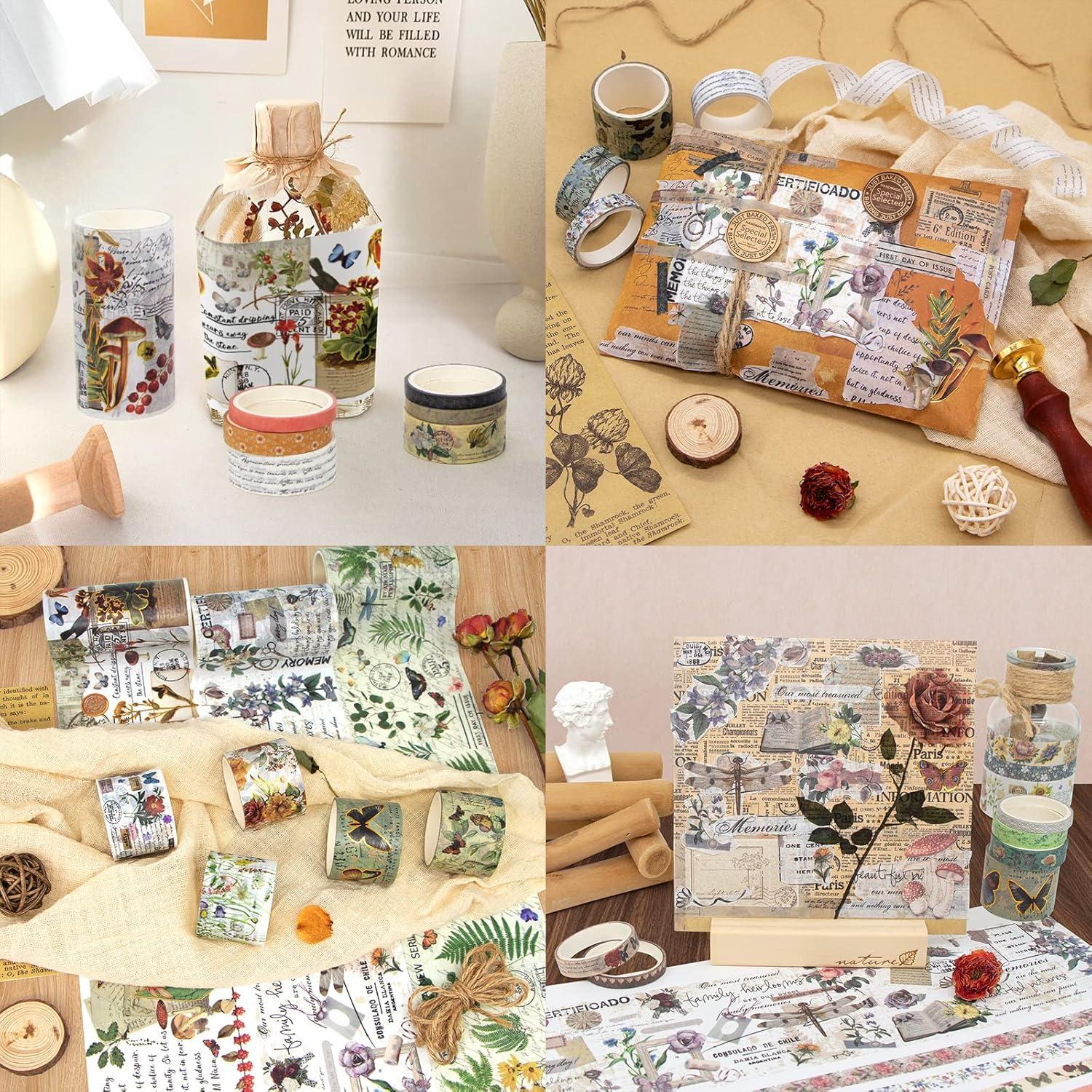 Conjunto de 37 Rollos de Cinta Washi Vintage MPOPUUL - Decorativa Floral y Botánica