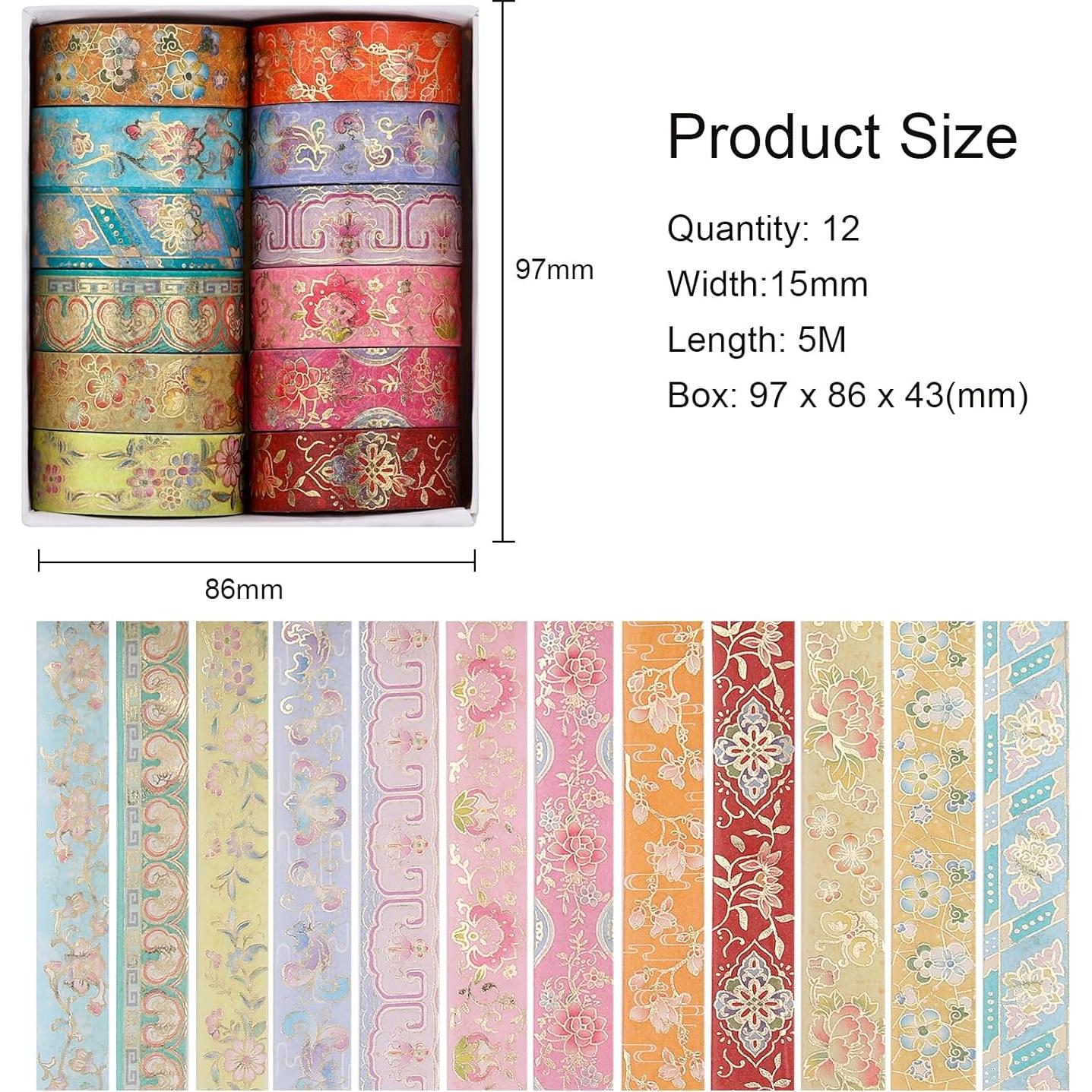 Conjunto de Cinta Washi Lychii 12 Rollos Vintage 5m 15mm