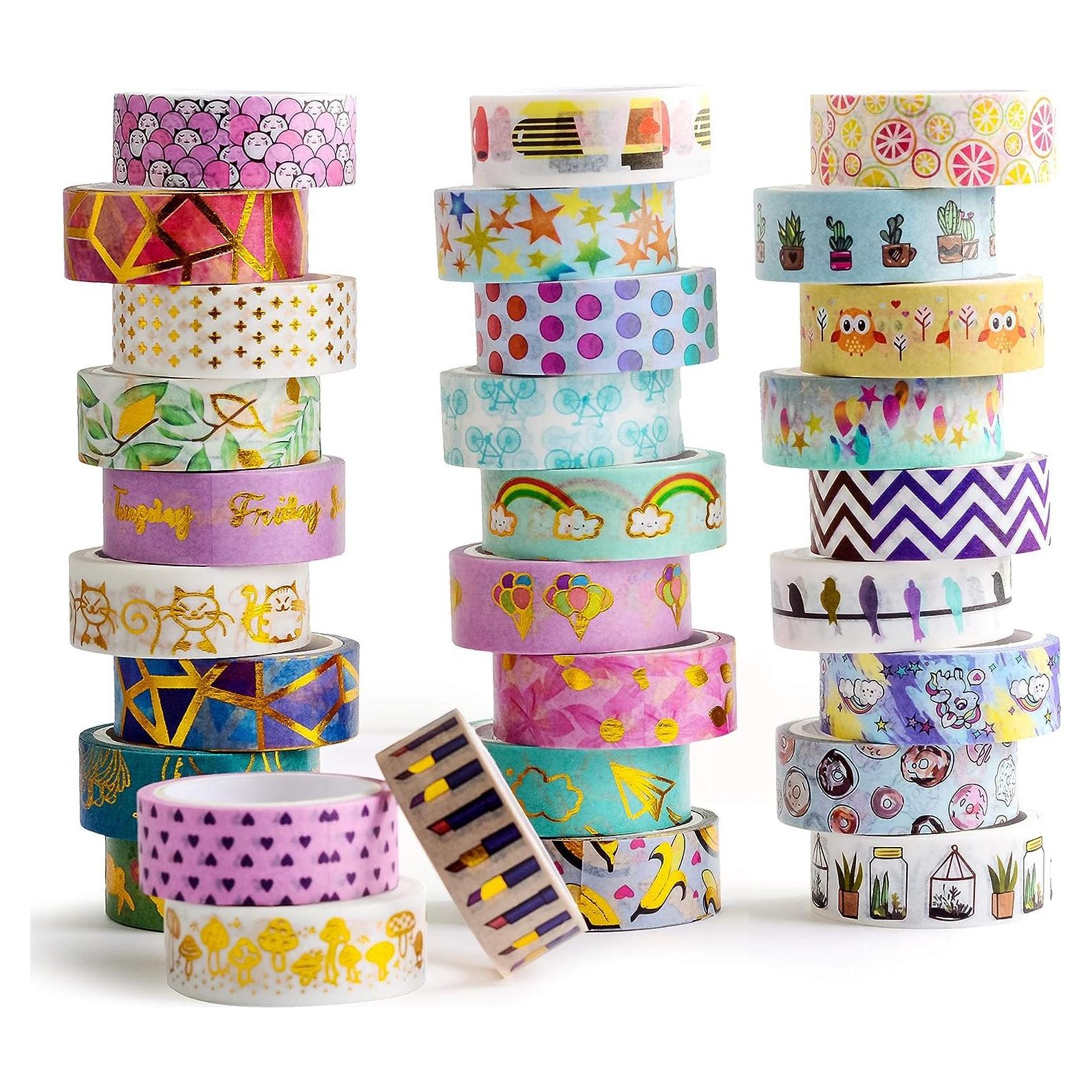 30 Rollos de Cinta Washi AfaTAPE 15mm Multicolor con Foil Dorado