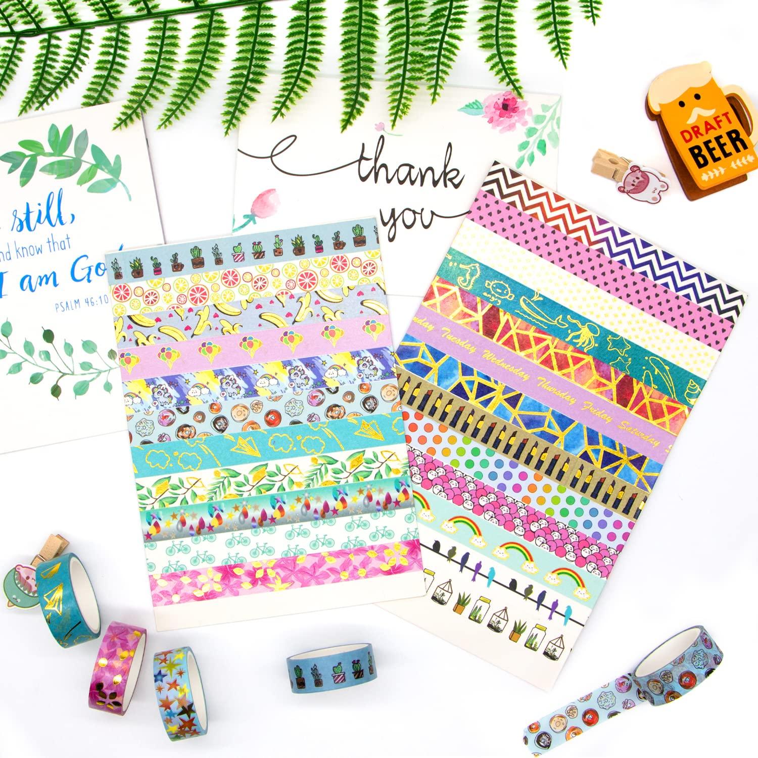 30 Rollos de Cinta Washi AfaTAPE 15mm Multicolor con Foil Dorado