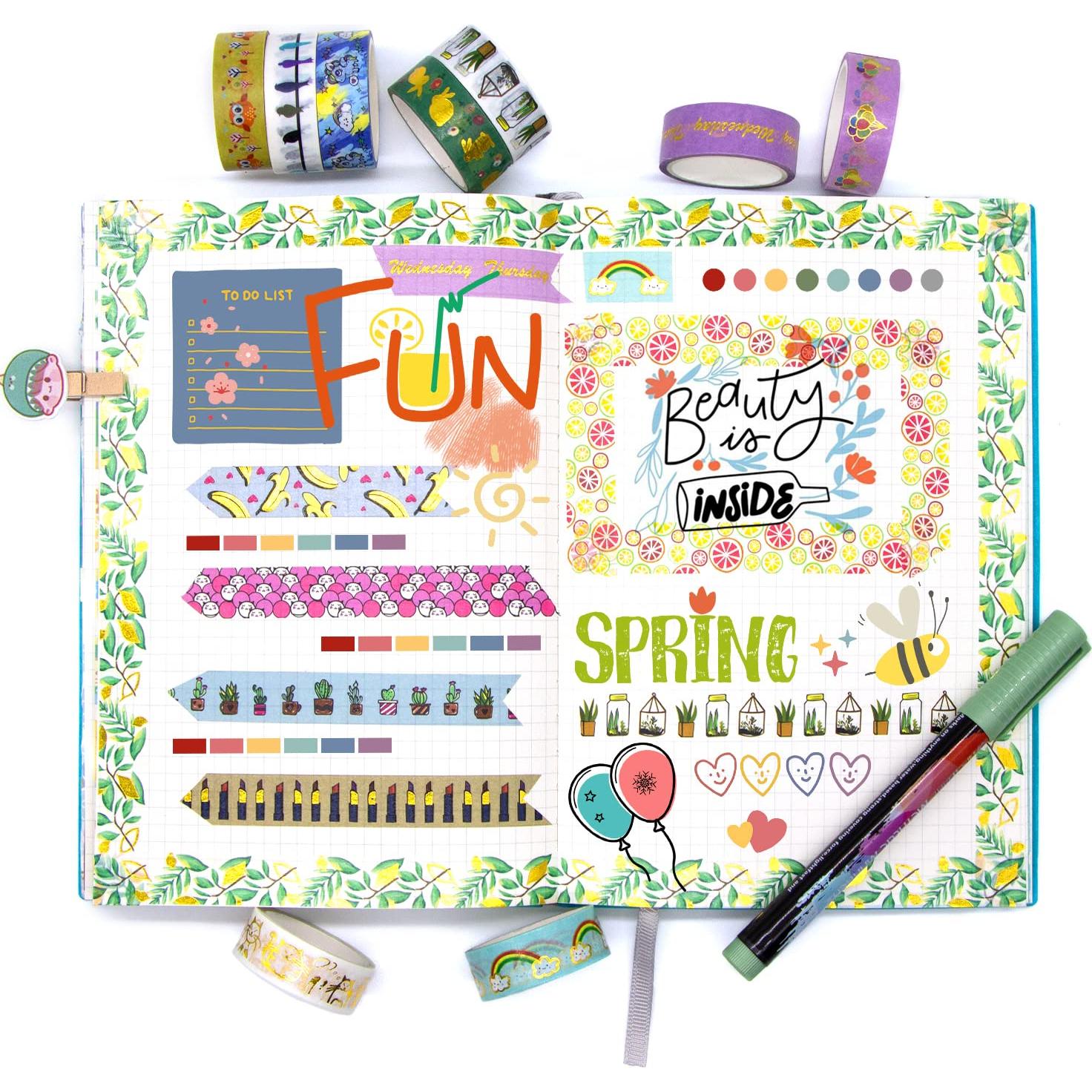 30 Rollos de Cinta Washi AfaTAPE 15mm Multicolor con Foil Dorado