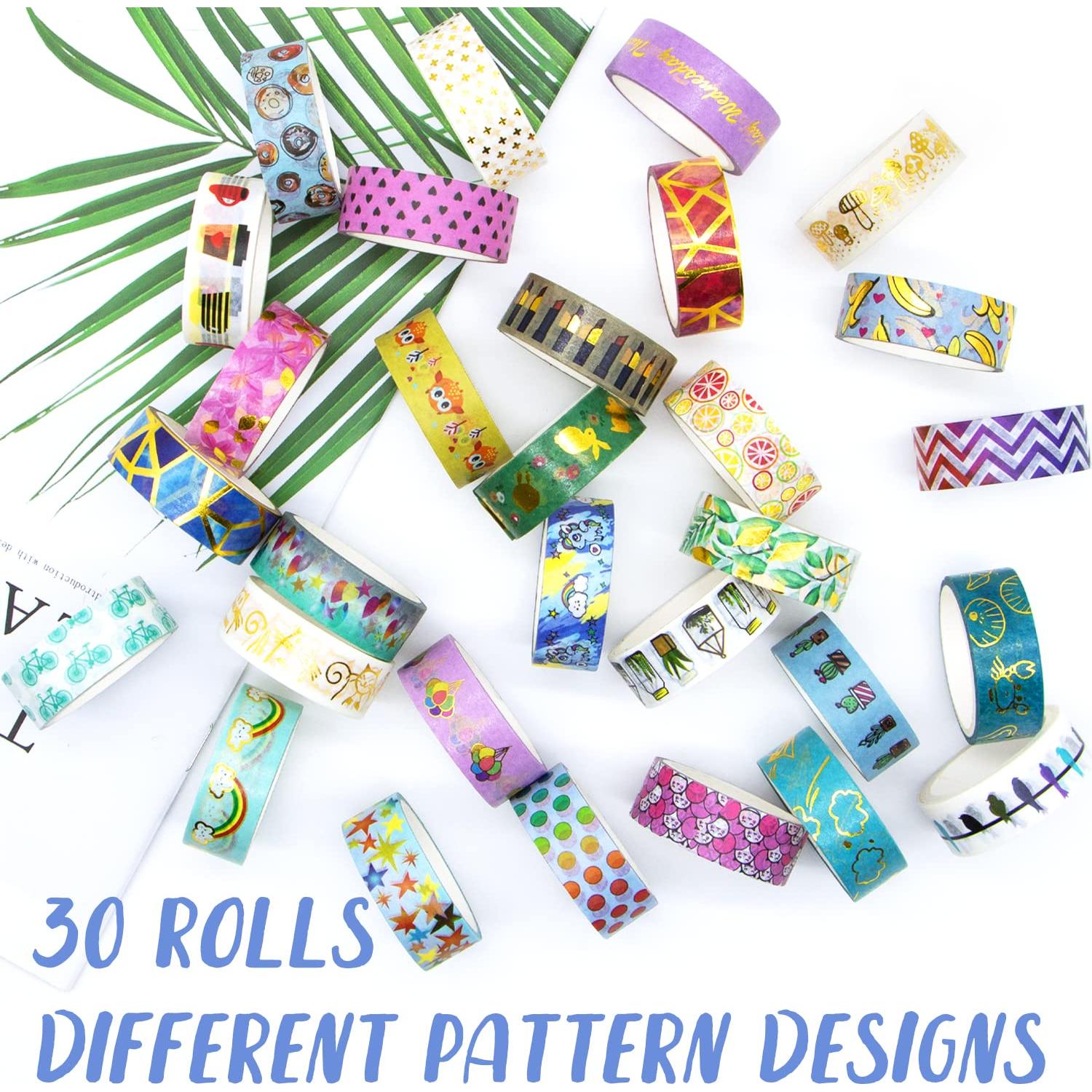 30 Rollos de Cinta Washi AfaTAPE 15mm Multicolor con Foil Dorado