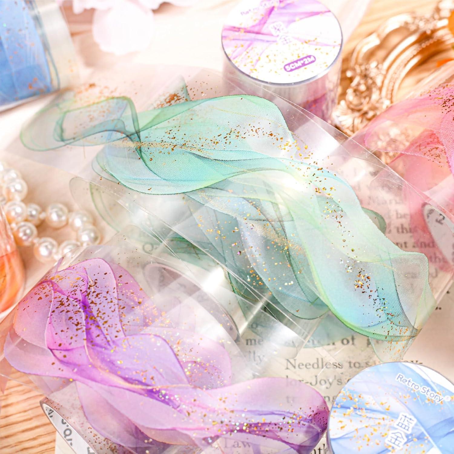 Juego de 6 Rollos de Cinta Washi Autoadhesiva Oro Fluido