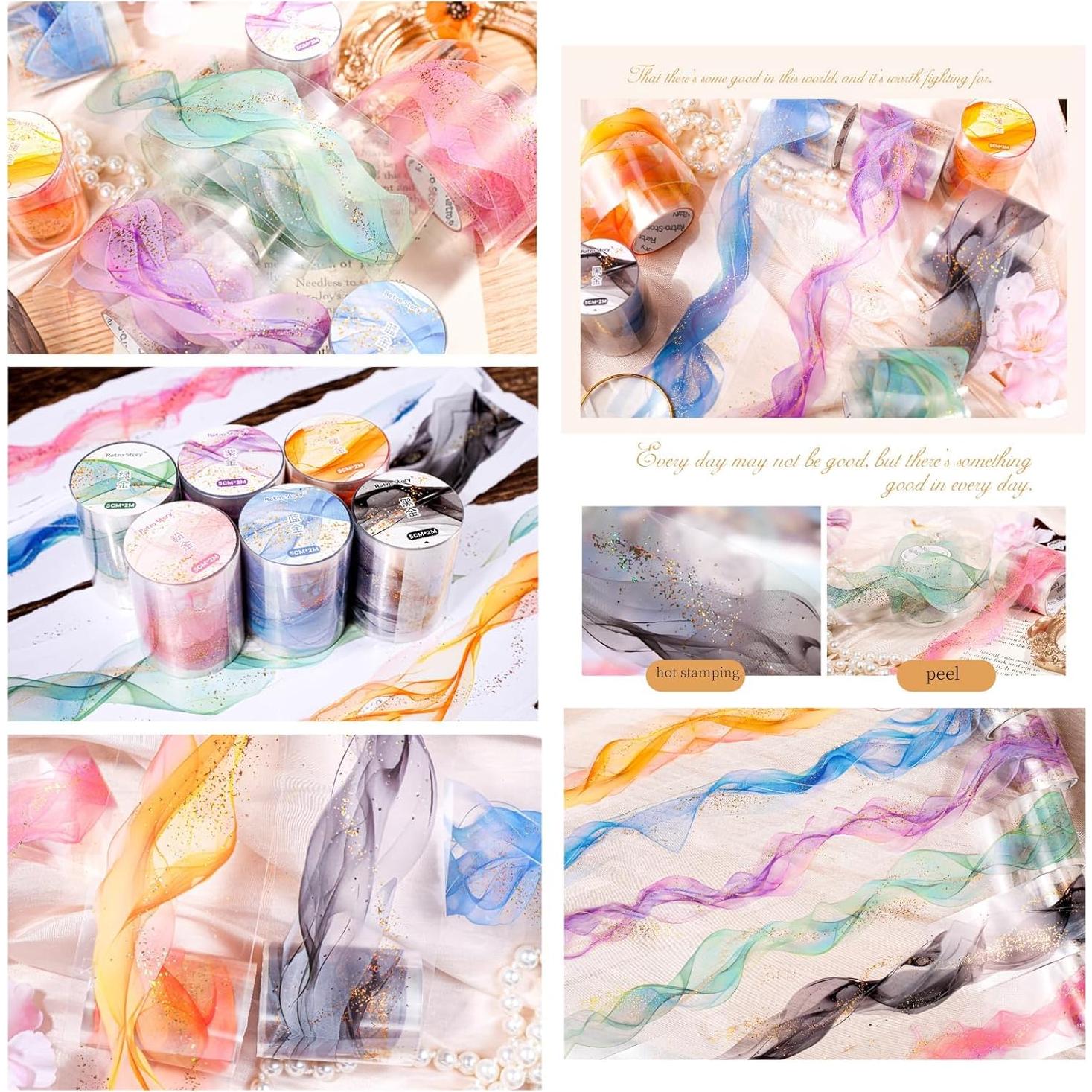 Juego de 6 Rollos de Cinta Washi Autoadhesiva Oro Fluido