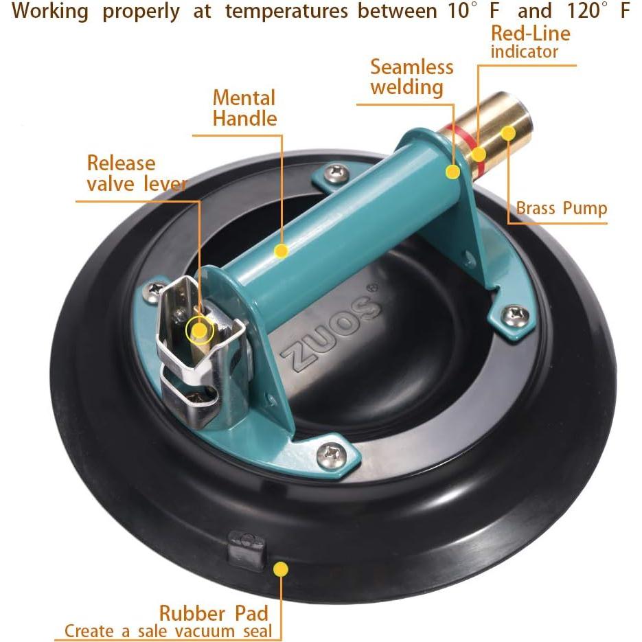 Ventosa de Vacío ZUOS 9" para Levantar Vidrio y Granito 340kg