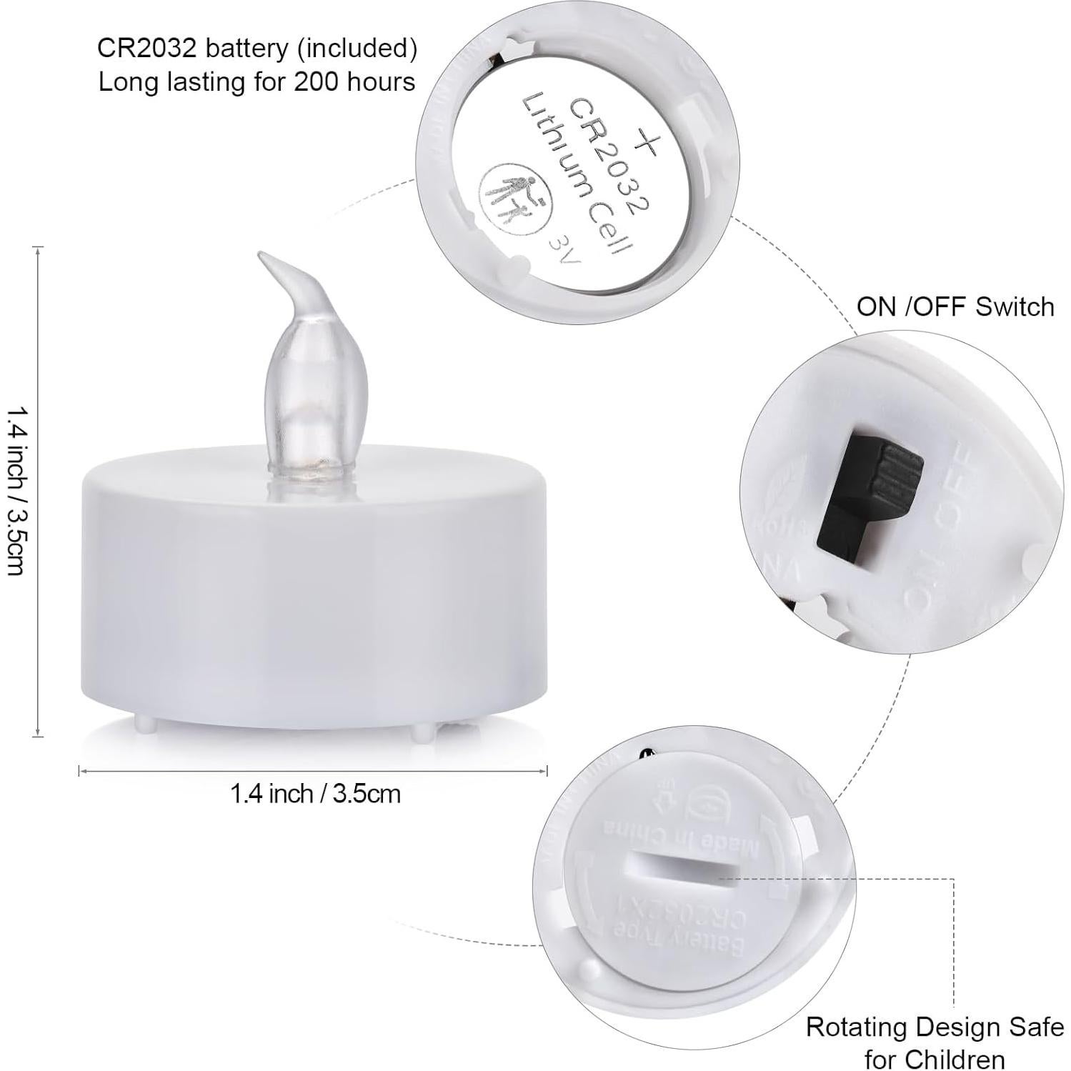 Vela Tea Light LED Biyanuo Amarillo Cálido 12 Pcs 200 Horas