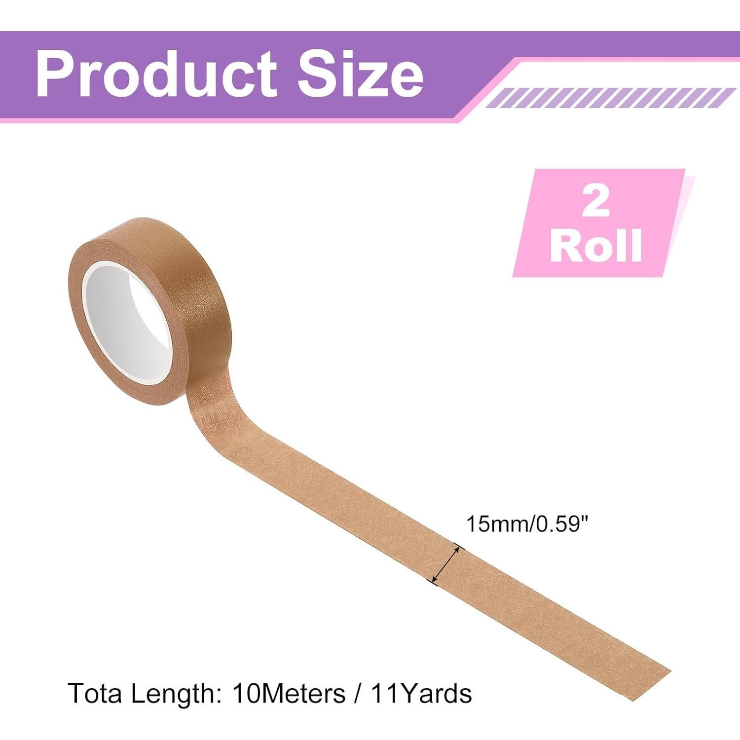 Cinta Washi uxcell 2 Rollos 11 Yardas 0.6" Marrón Claro