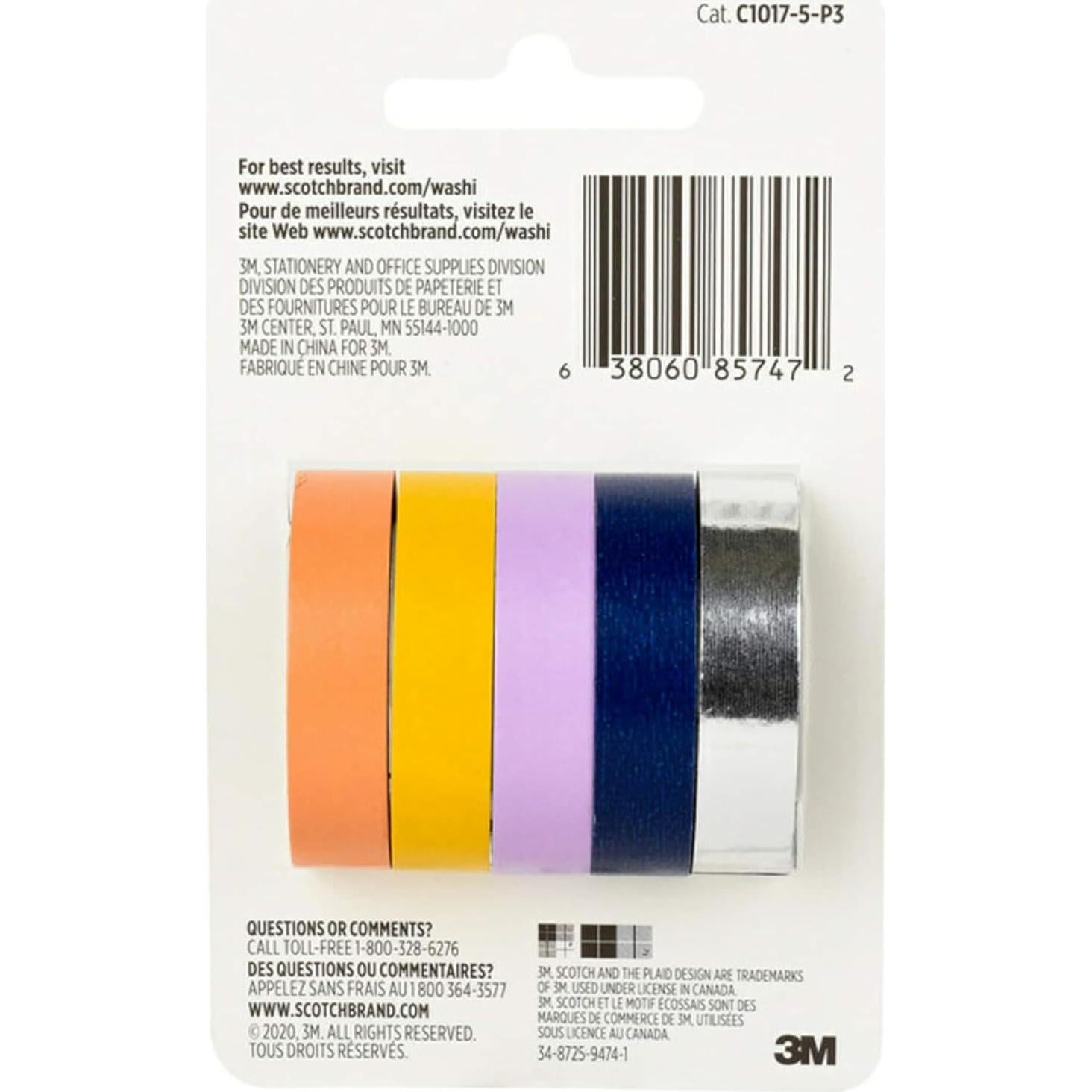 Cinta Washi Scotch Athleisure 5 Rollos para DIY y Scrapbooking