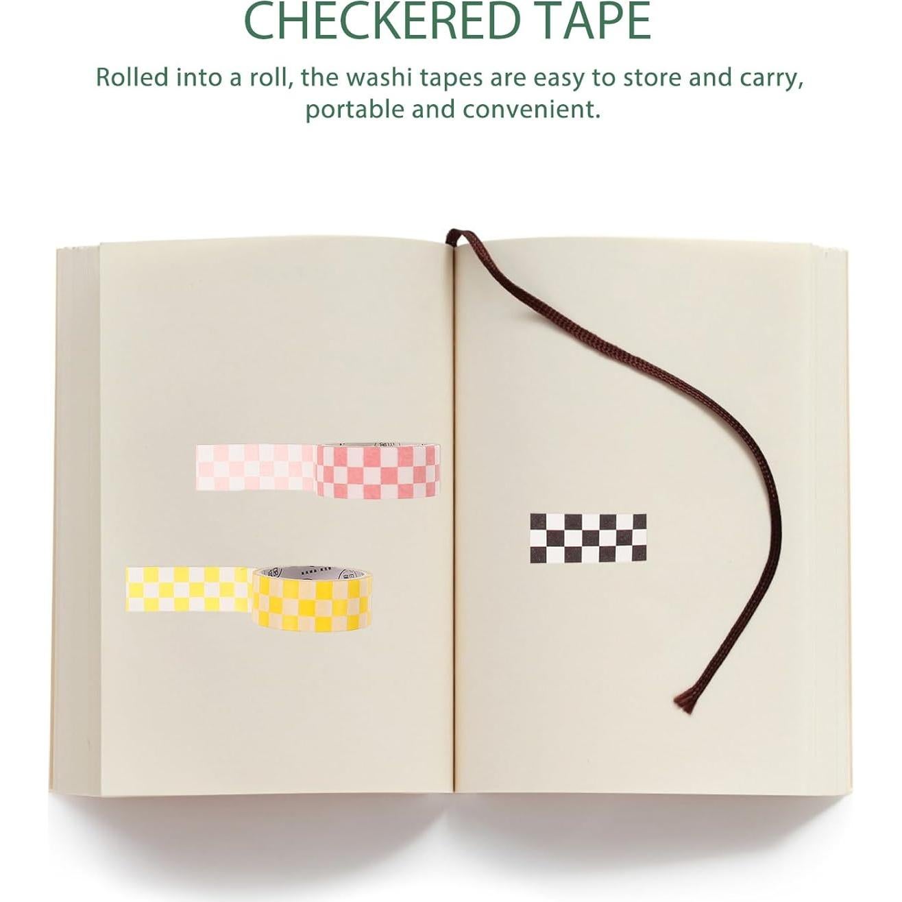 Juego de 6 Rollos de Cinta Washi TEHAUX a Cuadros 15mm x 3m