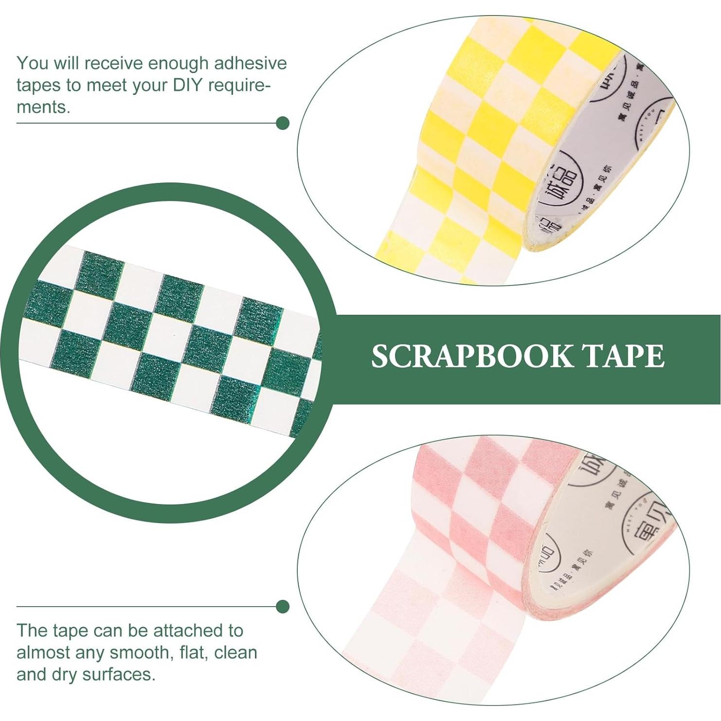 Juego de 6 Rollos de Cinta Washi TEHAUX a Cuadros 15mm x 3m