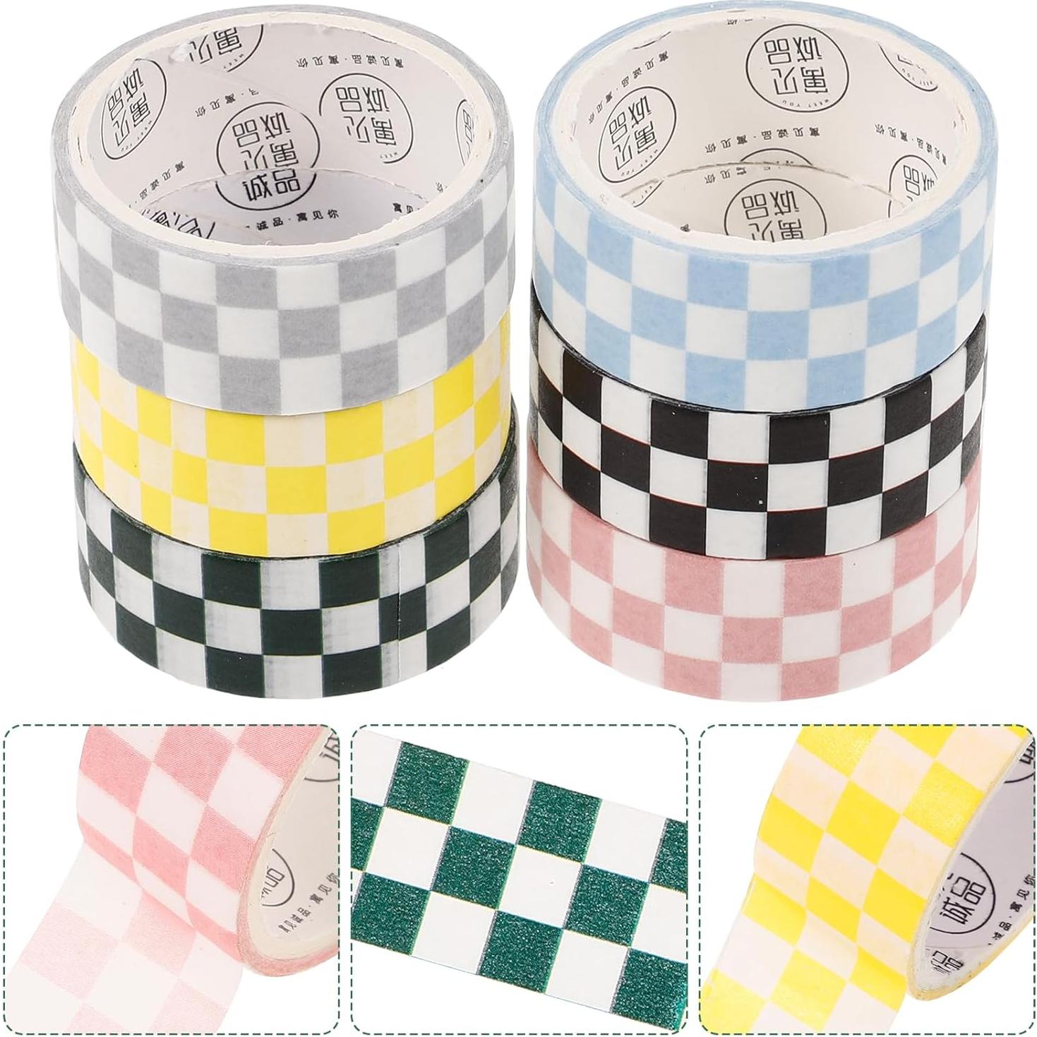 Juego de 6 Rollos de Cinta Washi TEHAUX a Cuadros 15mm x 3m