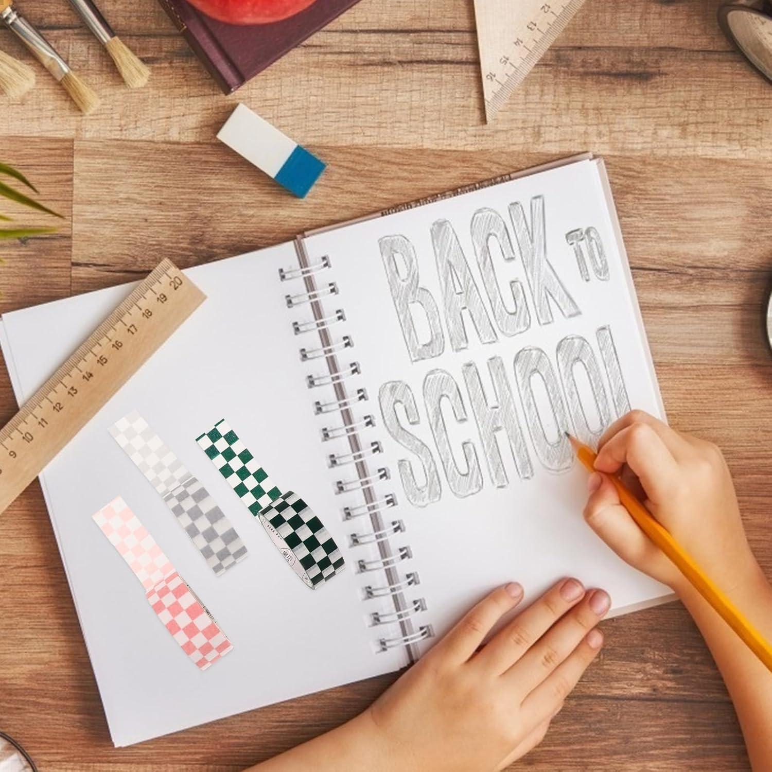 Juego de 6 Rollos de Cinta Washi TEHAUX a Cuadros 15mm x 3m