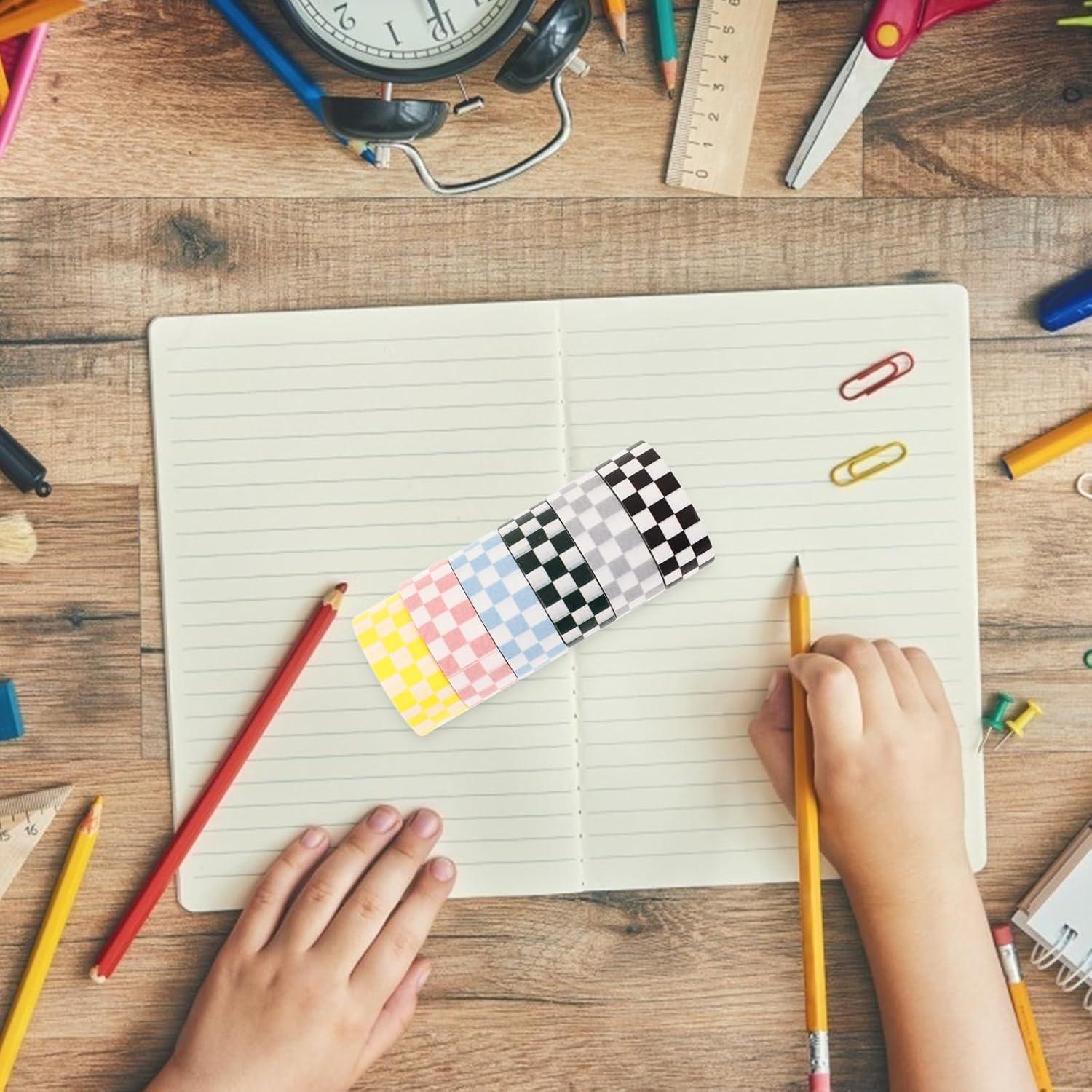 Juego de 6 Rollos de Cinta Washi TEHAUX a Cuadros 15mm x 3m