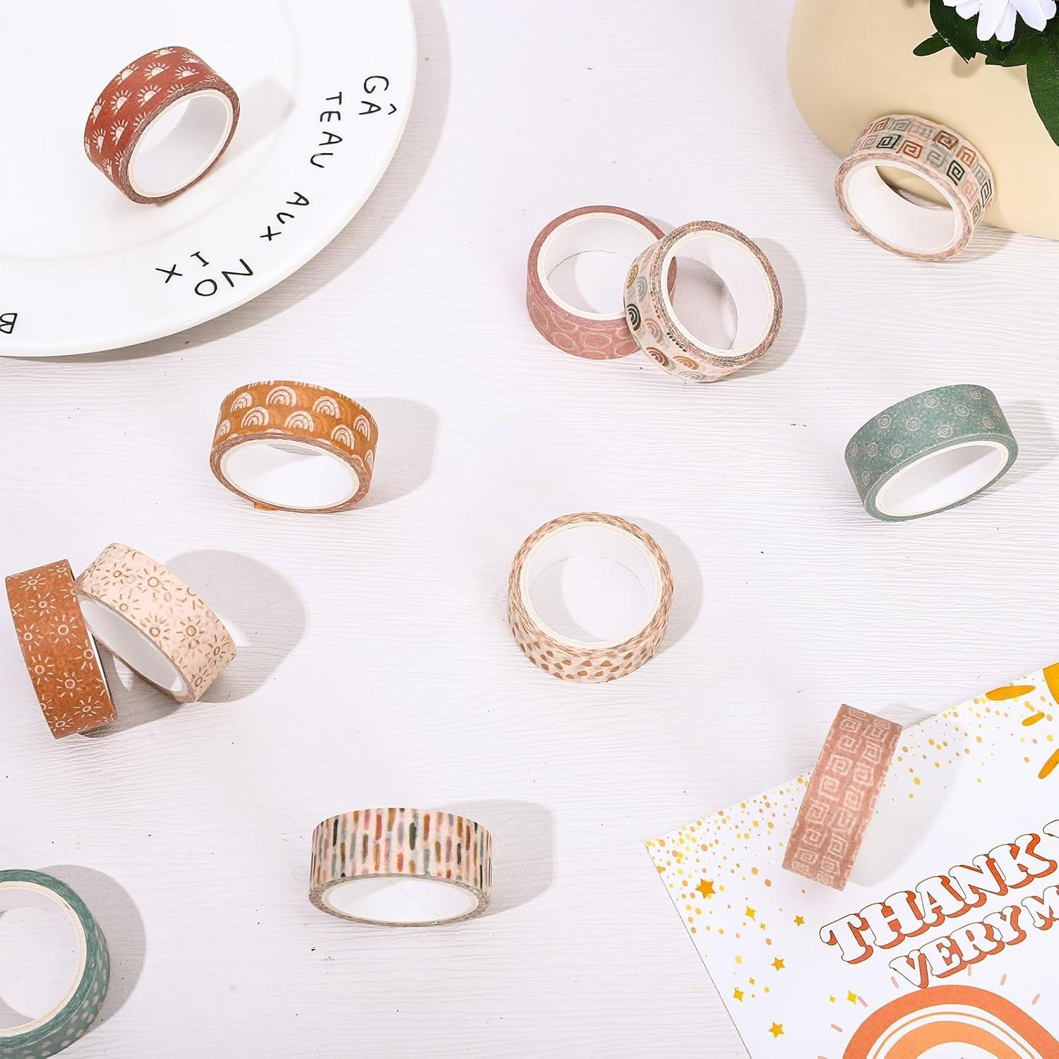 12 Rollos Cinta Washi Boho Retro Sol Arcoíris 5m x 1.5cm