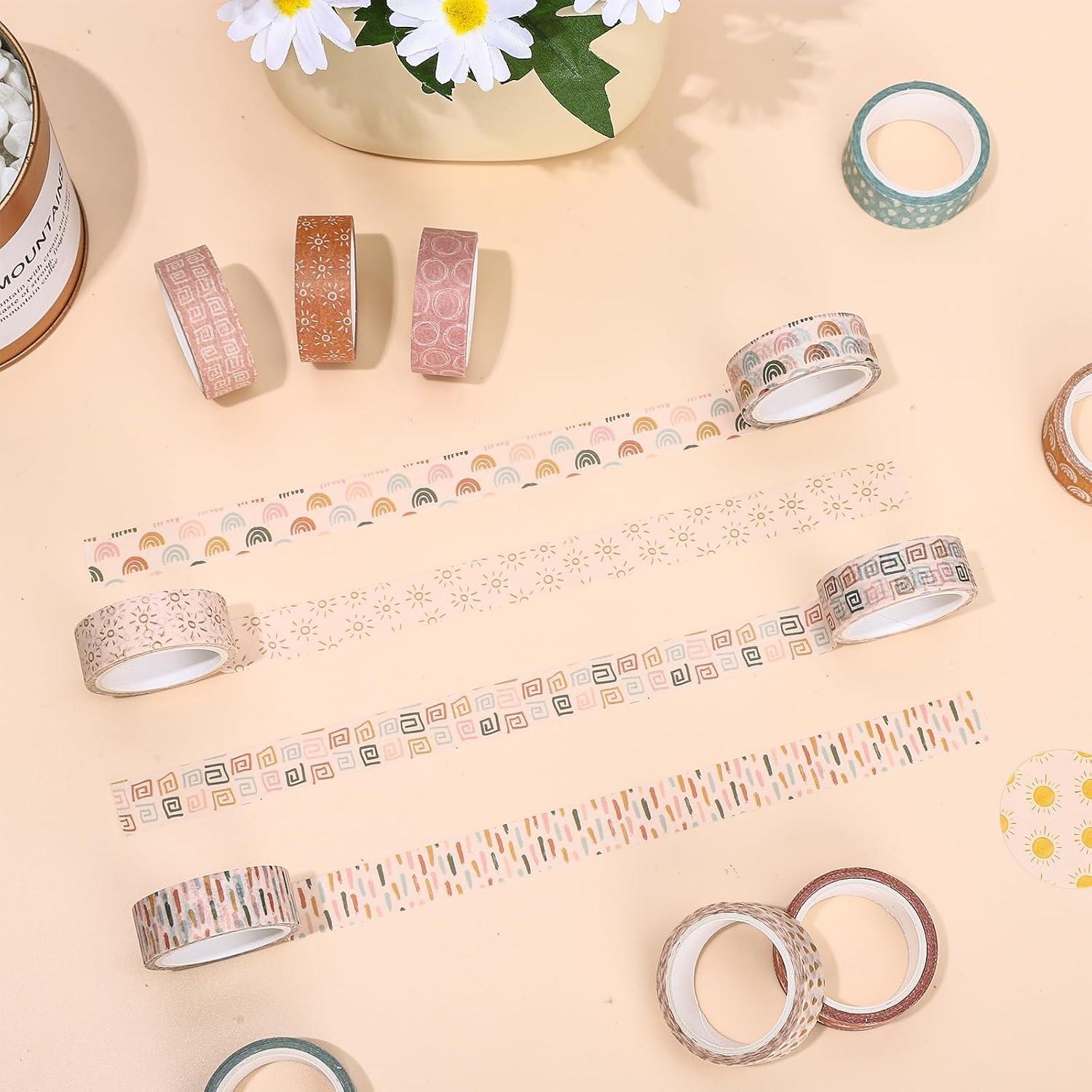 12 Rollos Cinta Washi Boho Retro Sol Arcoíris 5m x 1.5cm