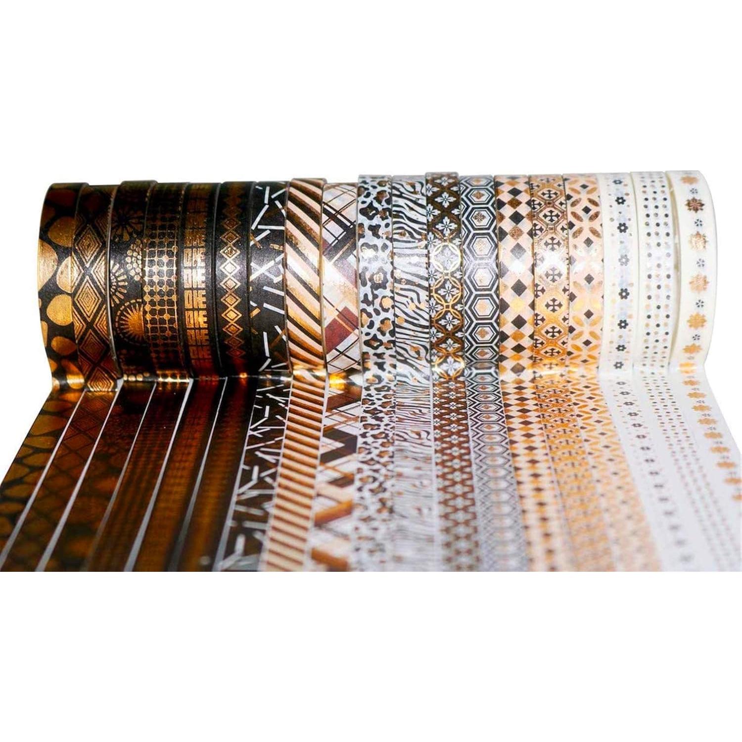 Set de 20 Rollos de Cinta Washi YUBX 7mm Foil Negro Dorado