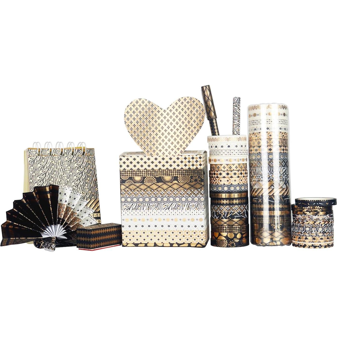 Set de 20 Rollos de Cinta Washi YUBX 7mm Foil Negro Dorado