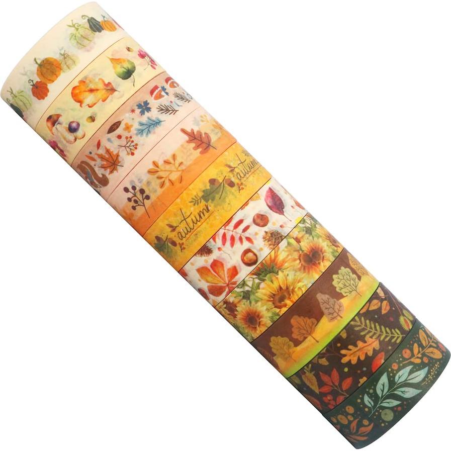 Cinta Washi YUBBAEX 10 Rollos Otoño 15mm x 5m Decorativa
