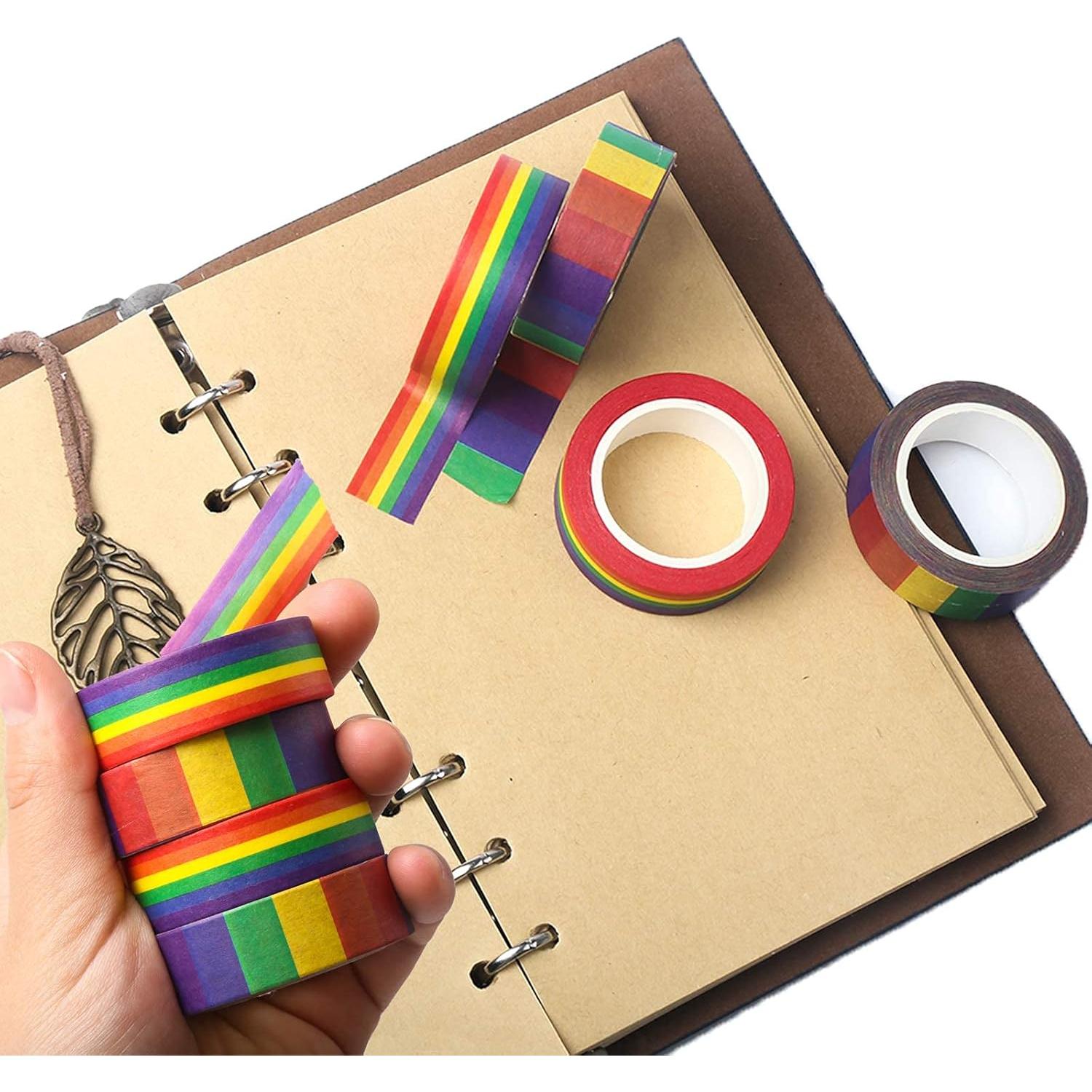 Cinta Washi Arcoíris DERAYEE - 4 Rollos Decorativos 11 Yards