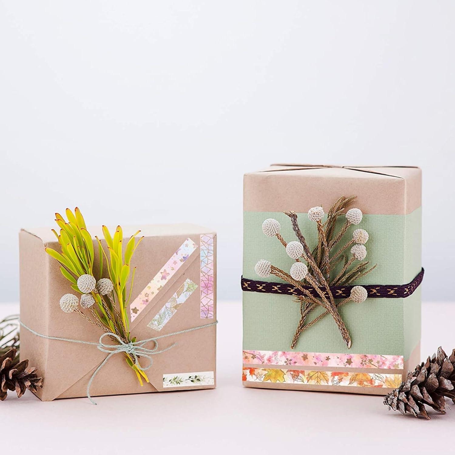 Cinta Washi YUBX Flores 15mm x 5m - 6 Rollos con Foil Dorado