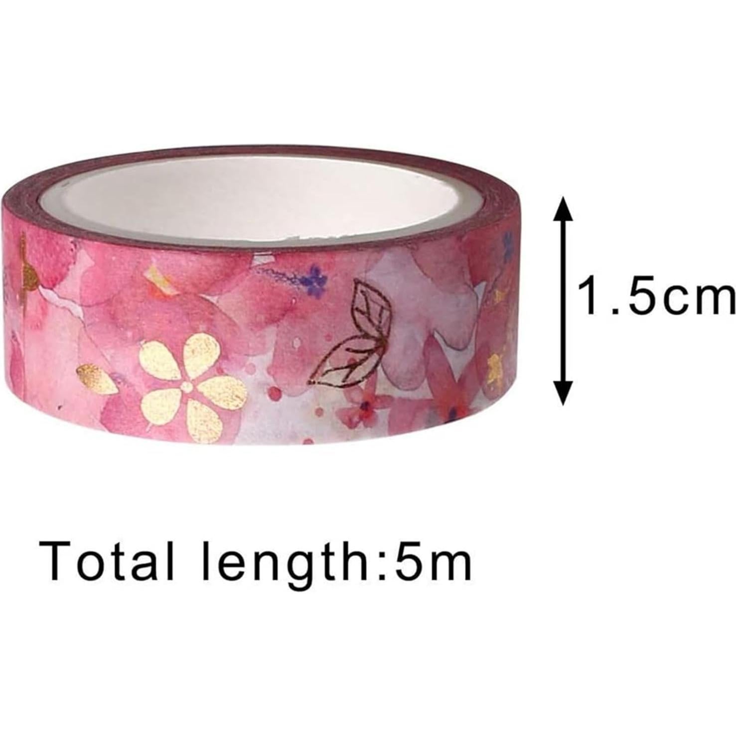Cinta Washi YUBX Flores 15mm x 5m - 6 Rollos con Foil Dorado