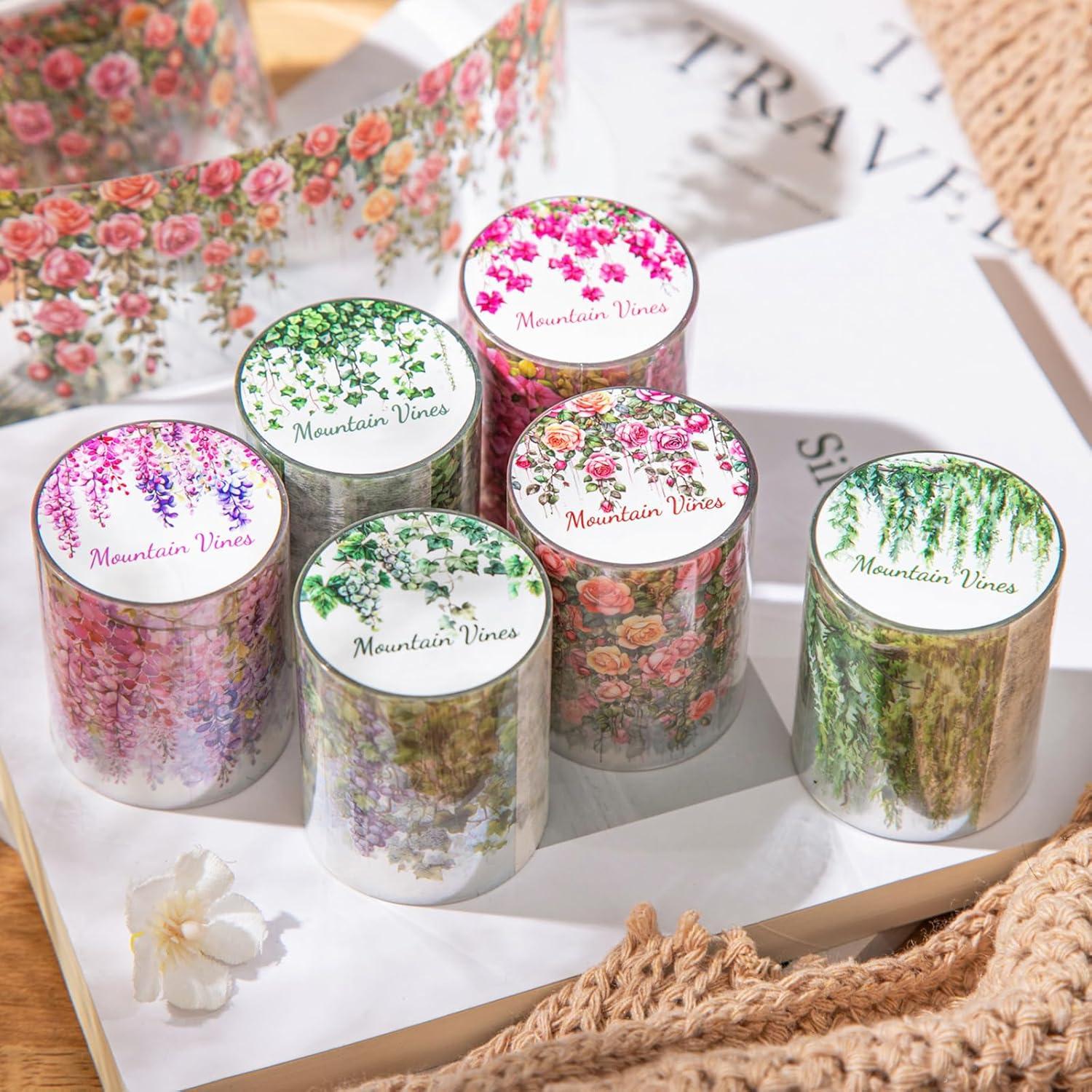 Cinta Washi PET Funincloud 6 Rollos Flores Decorativas 50mm