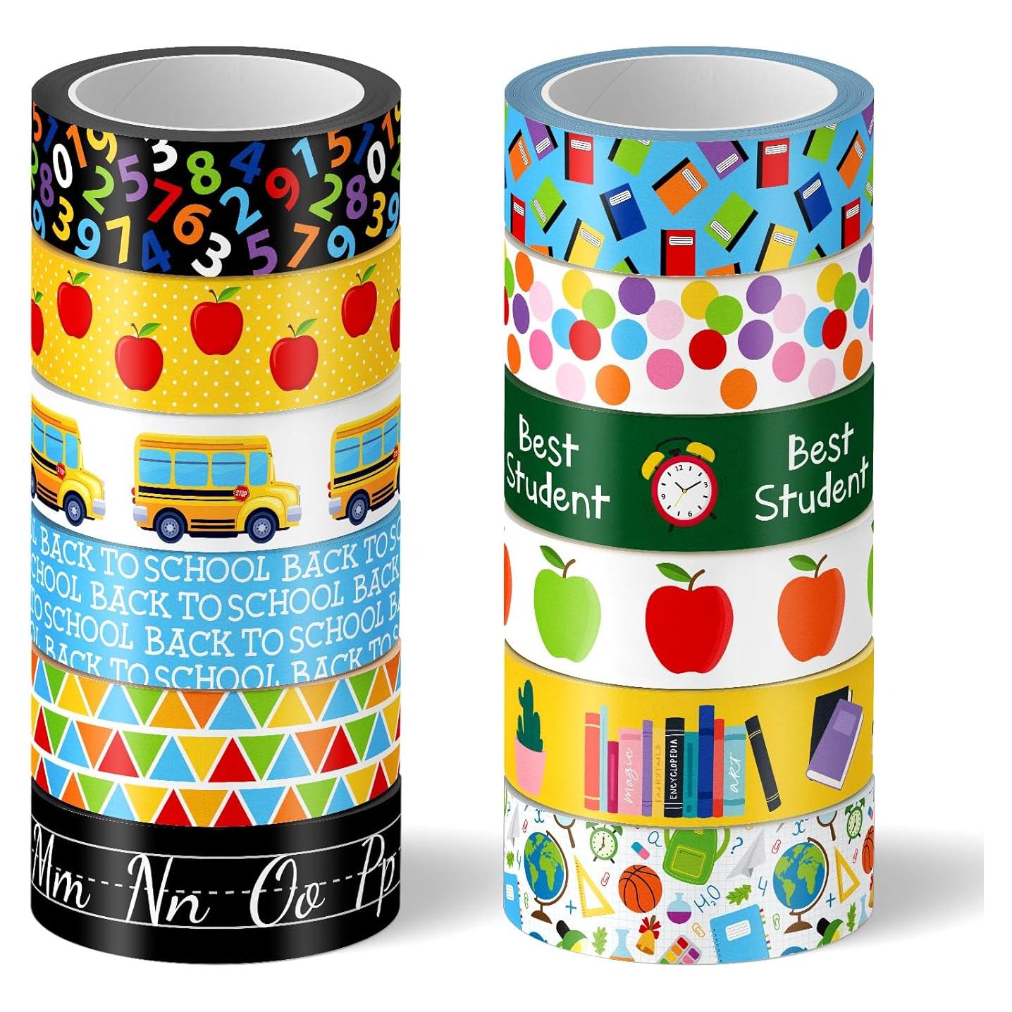 Cinta Washi Escolar 12 Rollos Whaline 1.5cm x 5m Decorativa