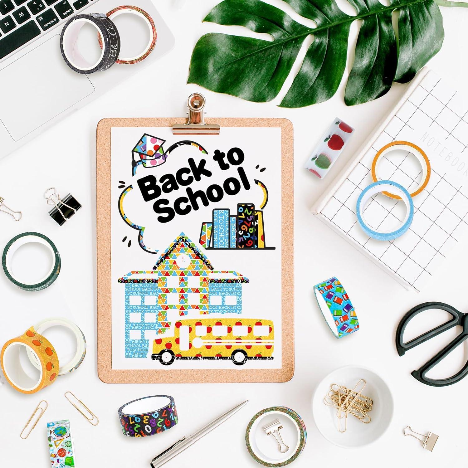 Cinta Washi Escolar 12 Rollos Whaline 1.5cm x 5m Decorativa